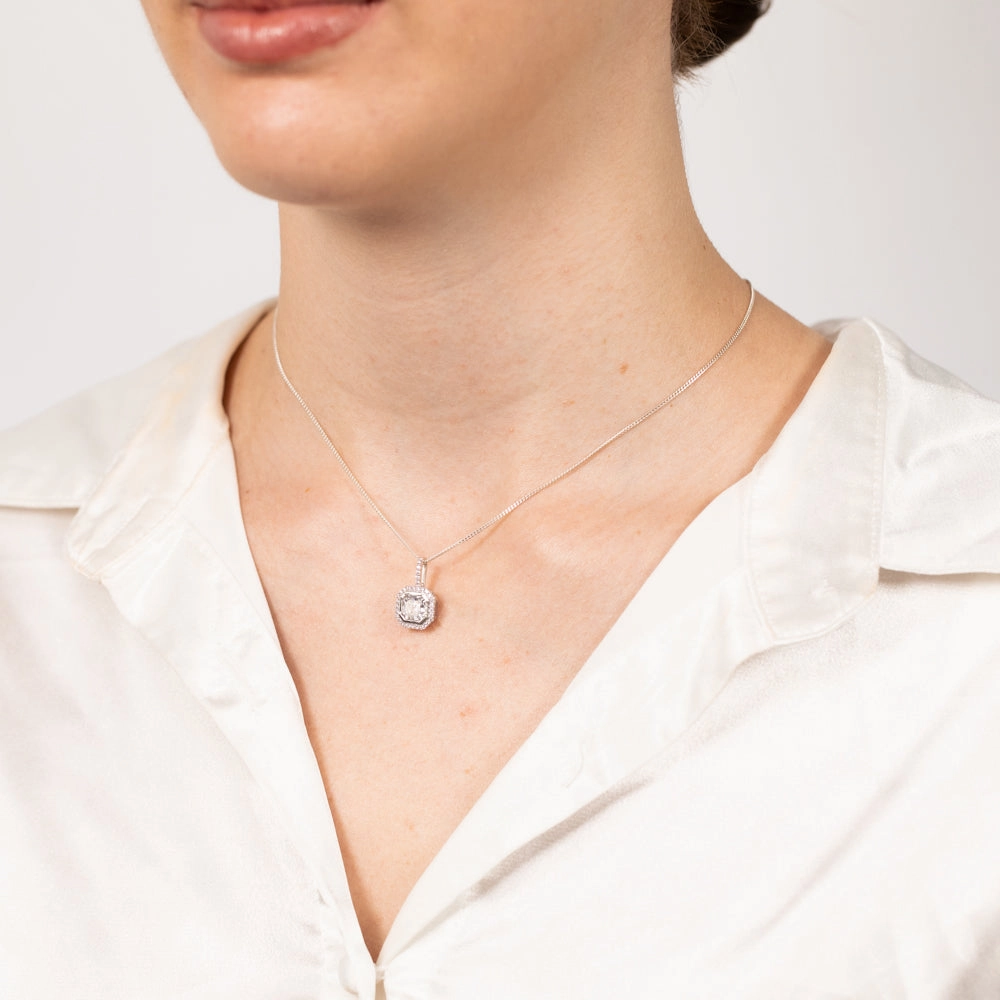 Cubic Zirconia Pendant in 9ct White Gold