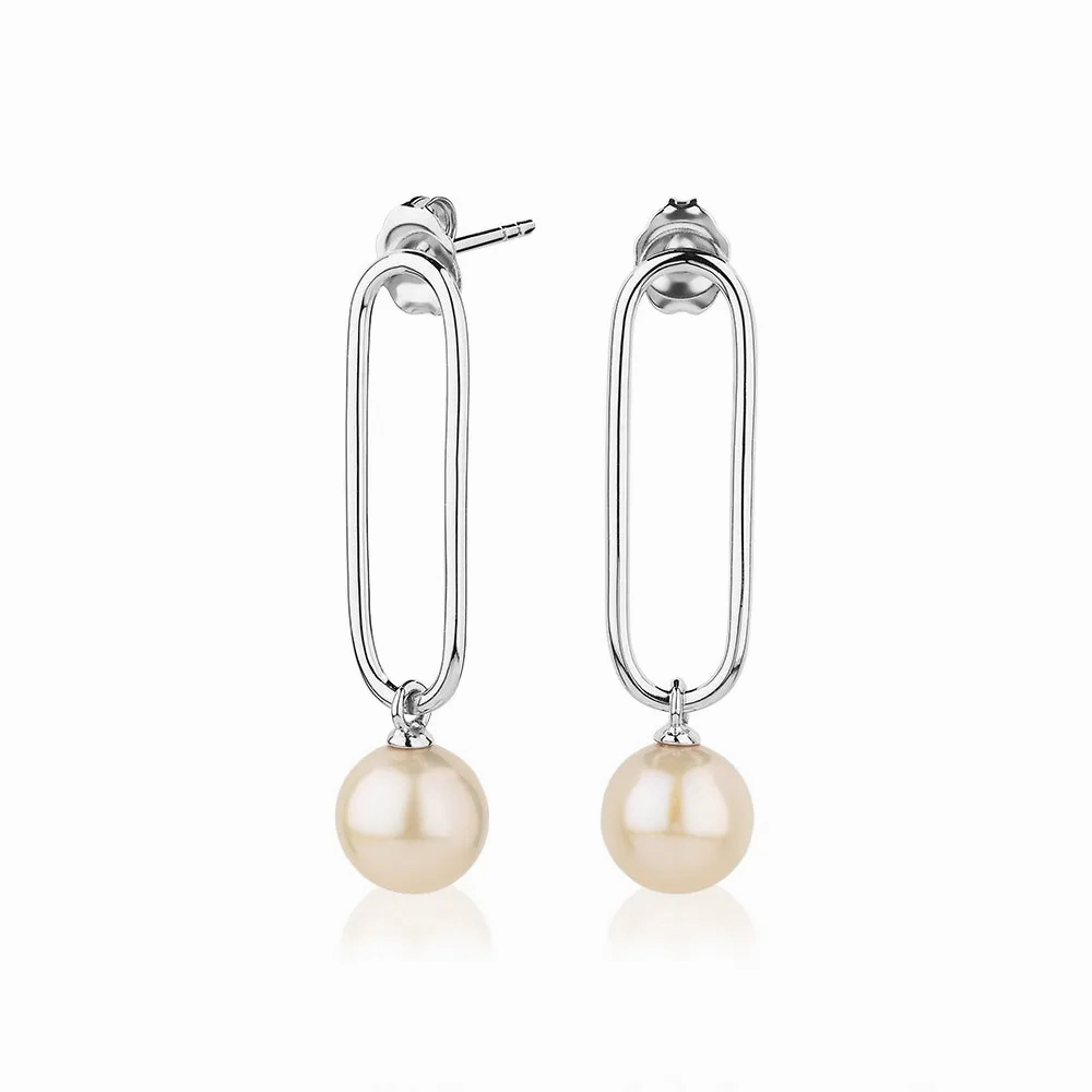 Cultured freshwater pearl drop earrings in sterling silver