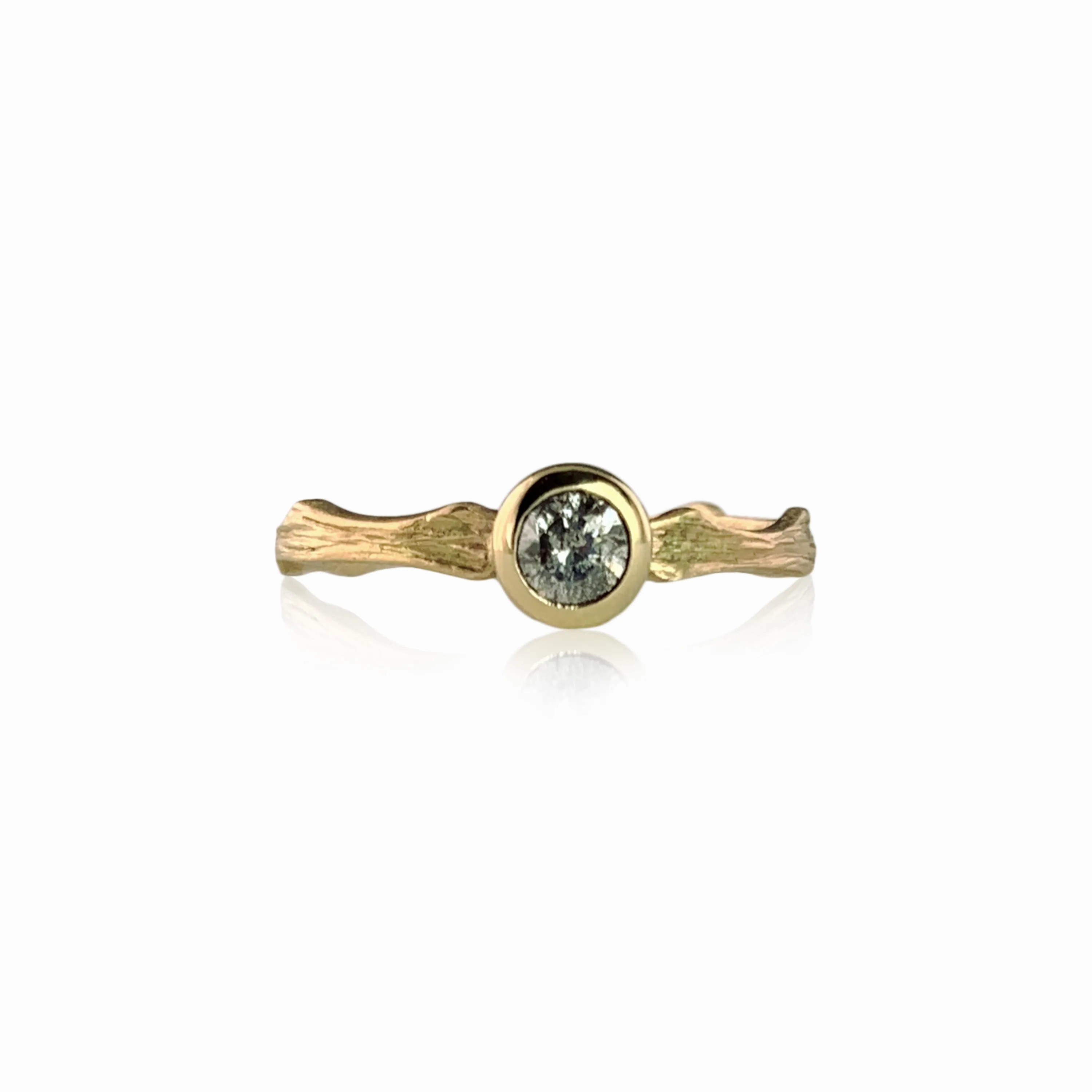 Cypress Solitaire Ring with 4mm Salt &amp; Pepper Diamond 14K Gold