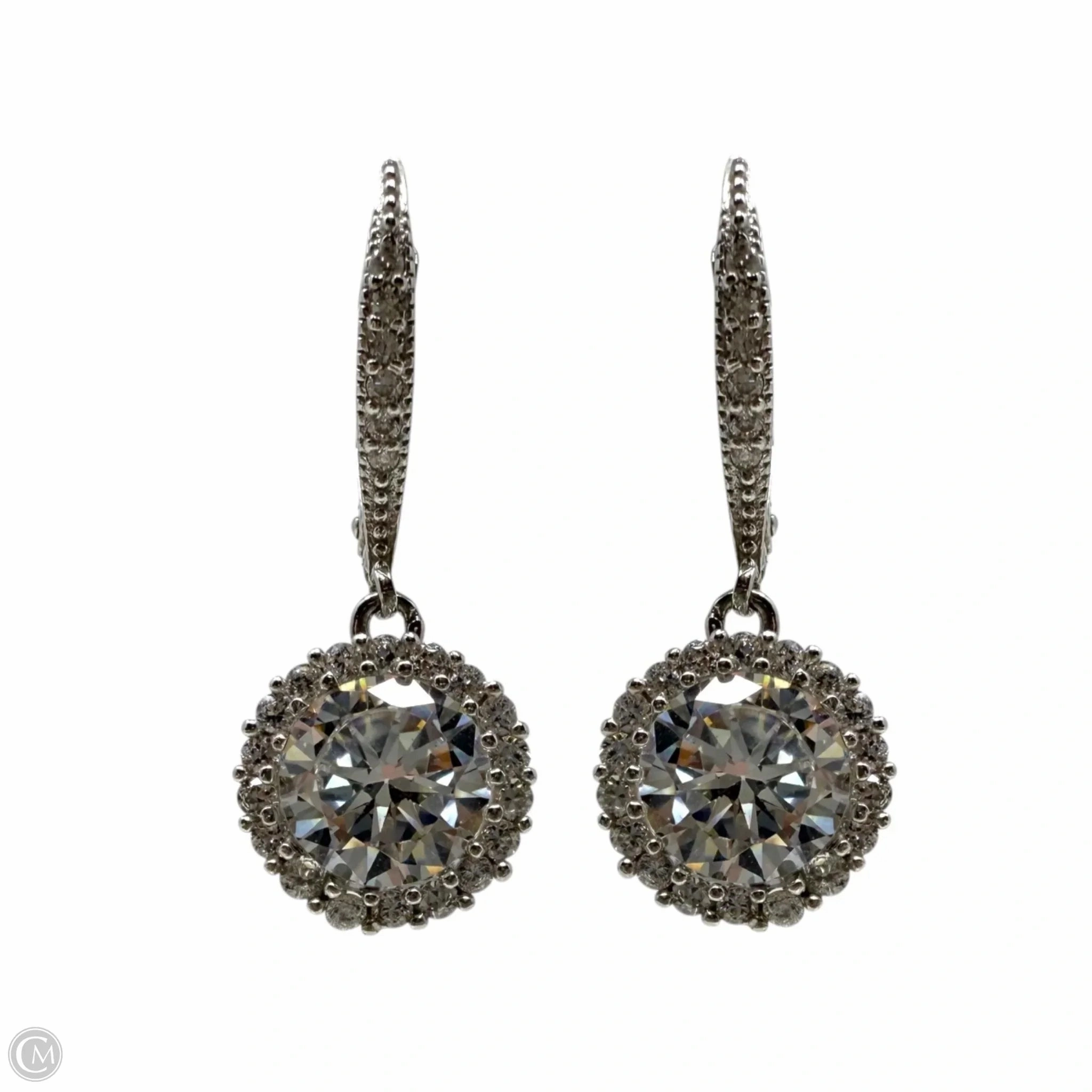 CZ & Sterling Silver Halo Drop Earrings