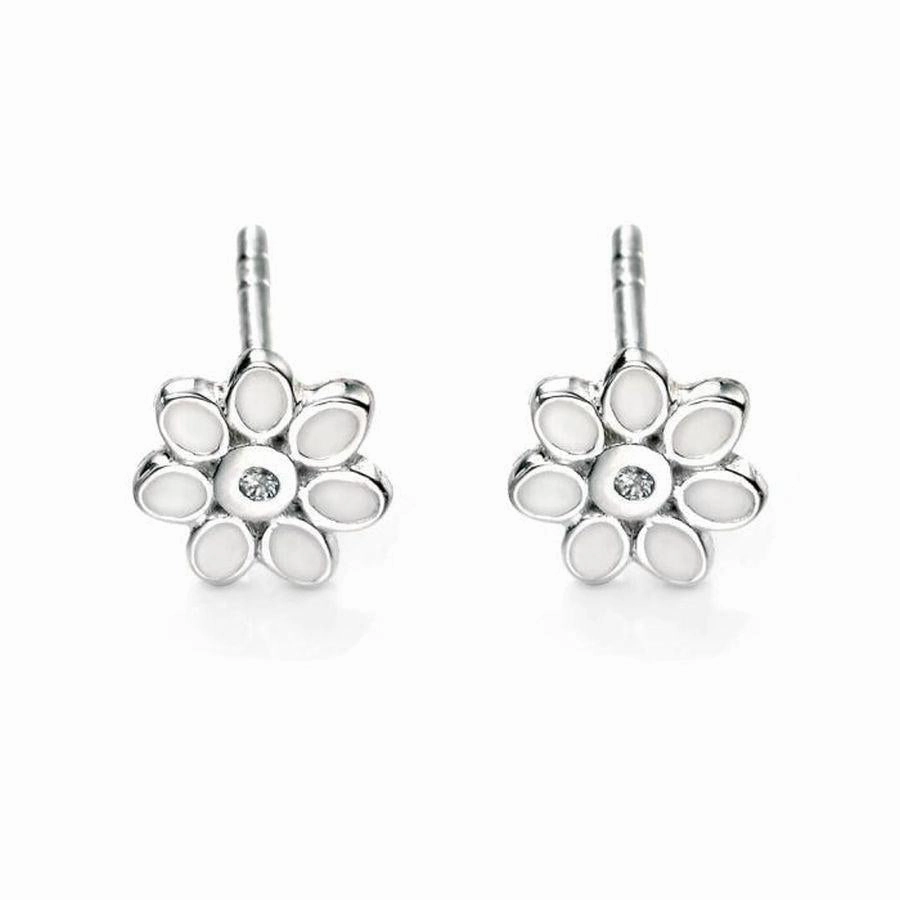 D 4 Diamond Silver Daisy Stud Earrings