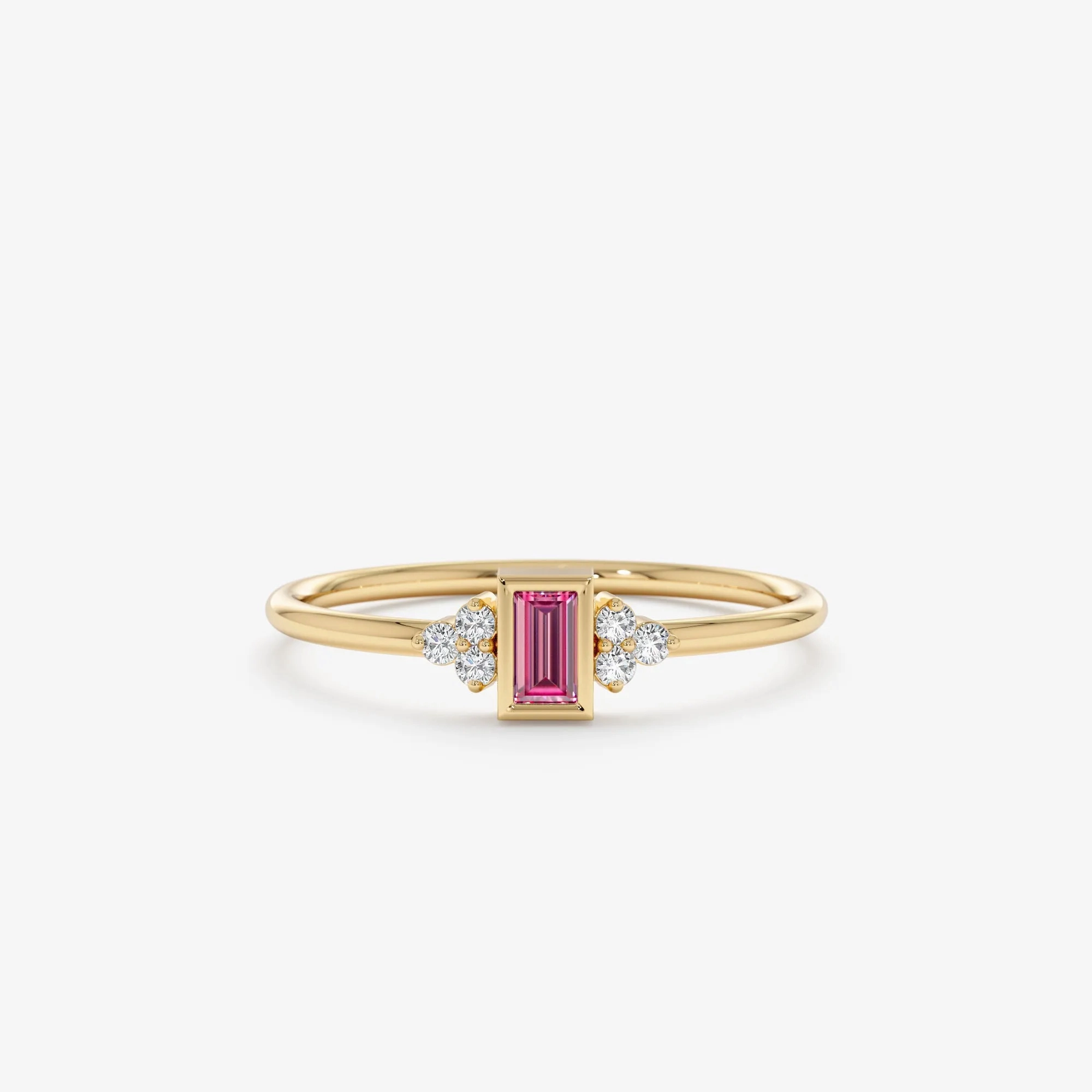 Diamond and Baguette Pink Sapphire Ring, Caresha