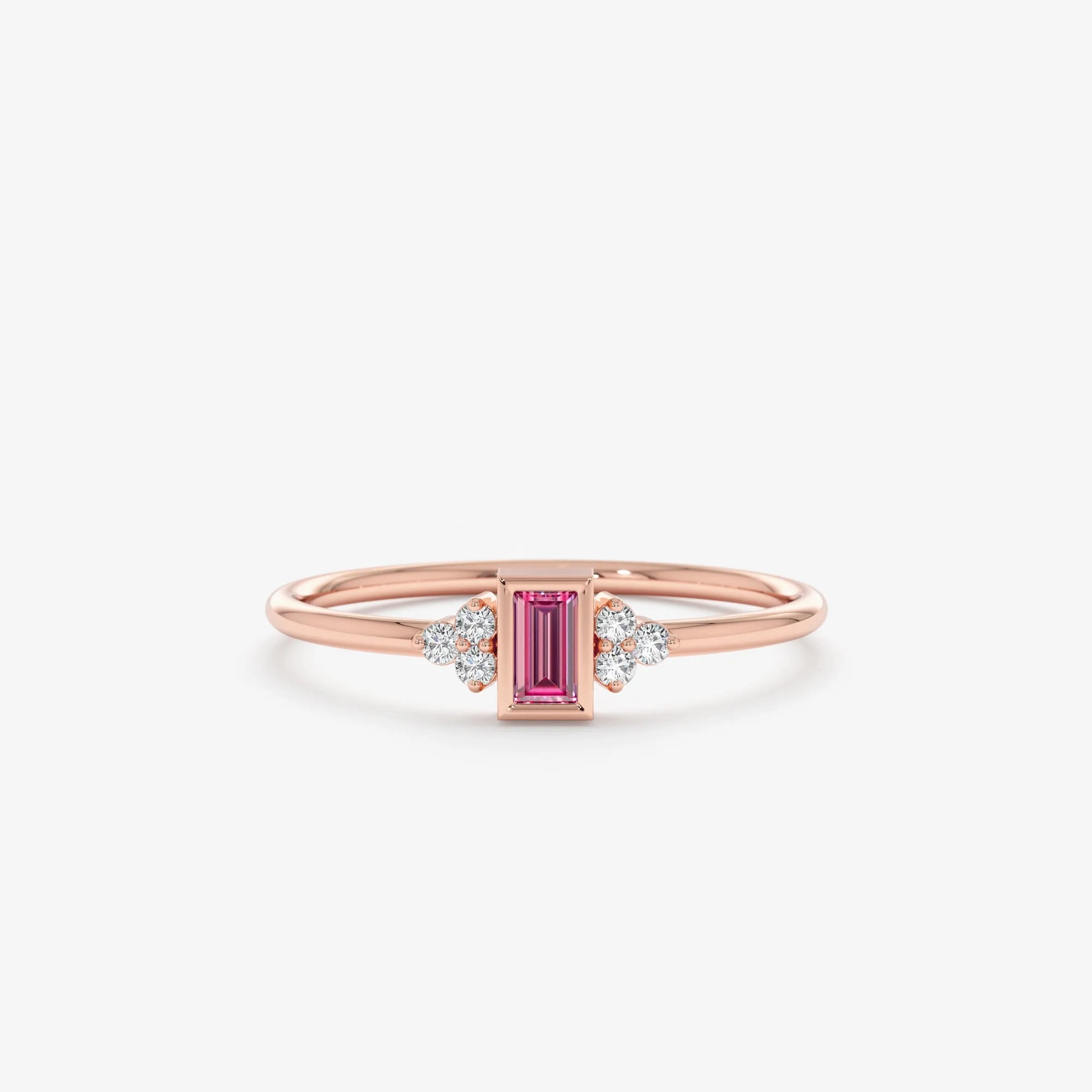 Diamond and Baguette Pink Sapphire Ring, Caresha