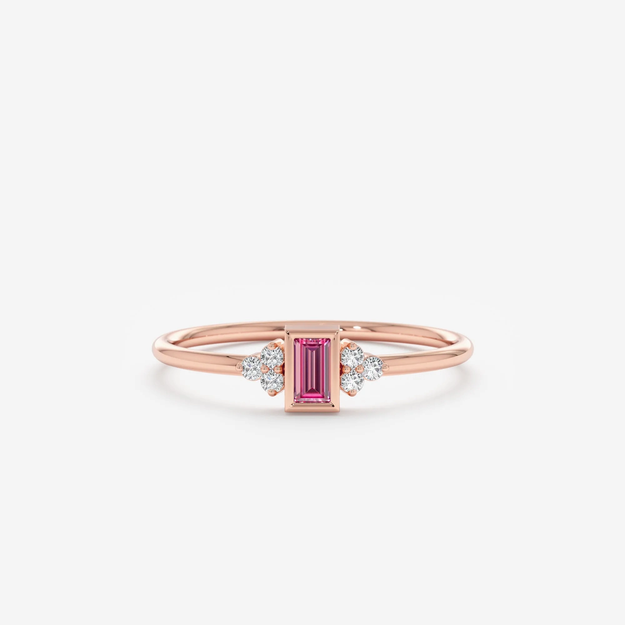 Diamond and Baguette Pink Sapphire Ring, Caresha