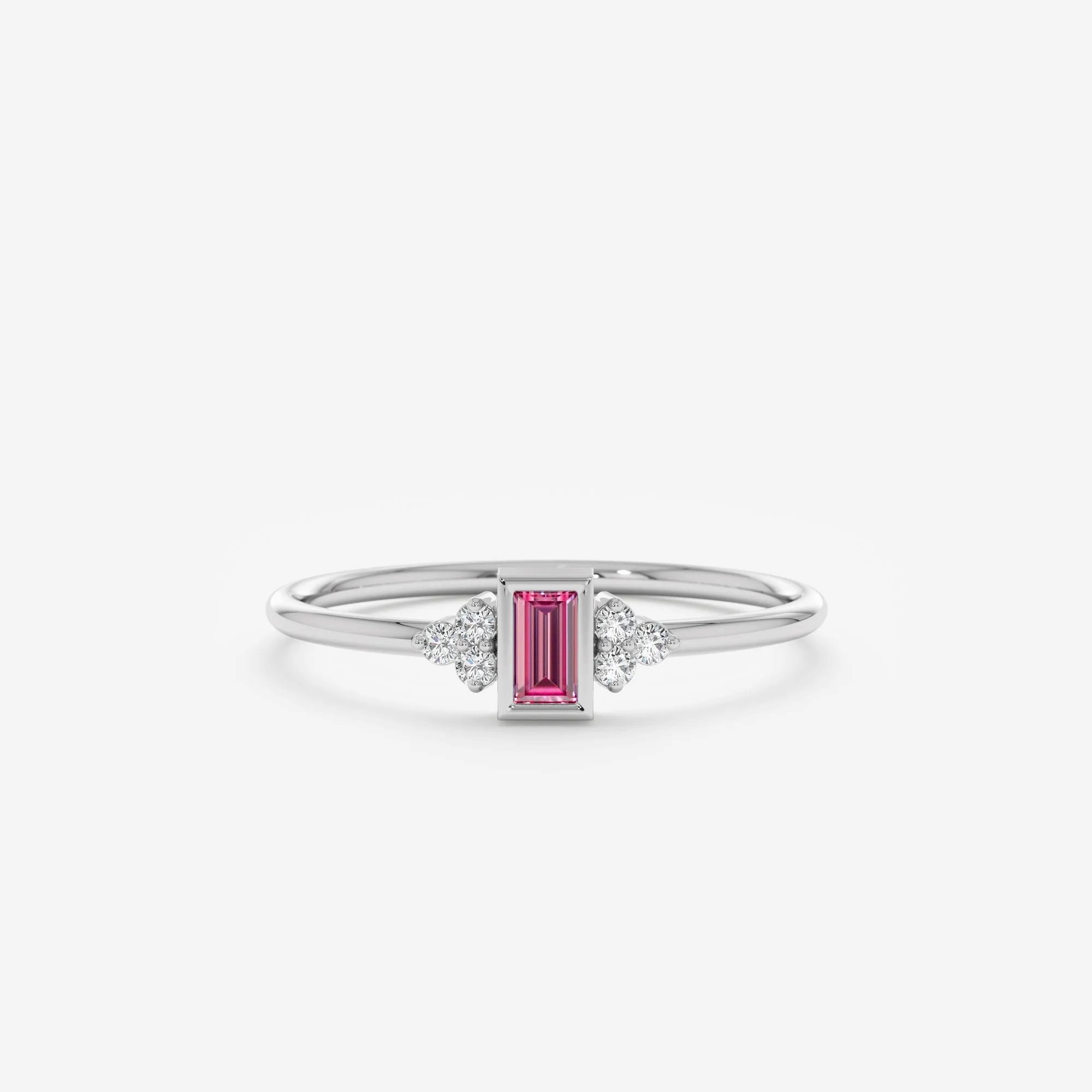 Diamond and Baguette Pink Sapphire Ring, Caresha