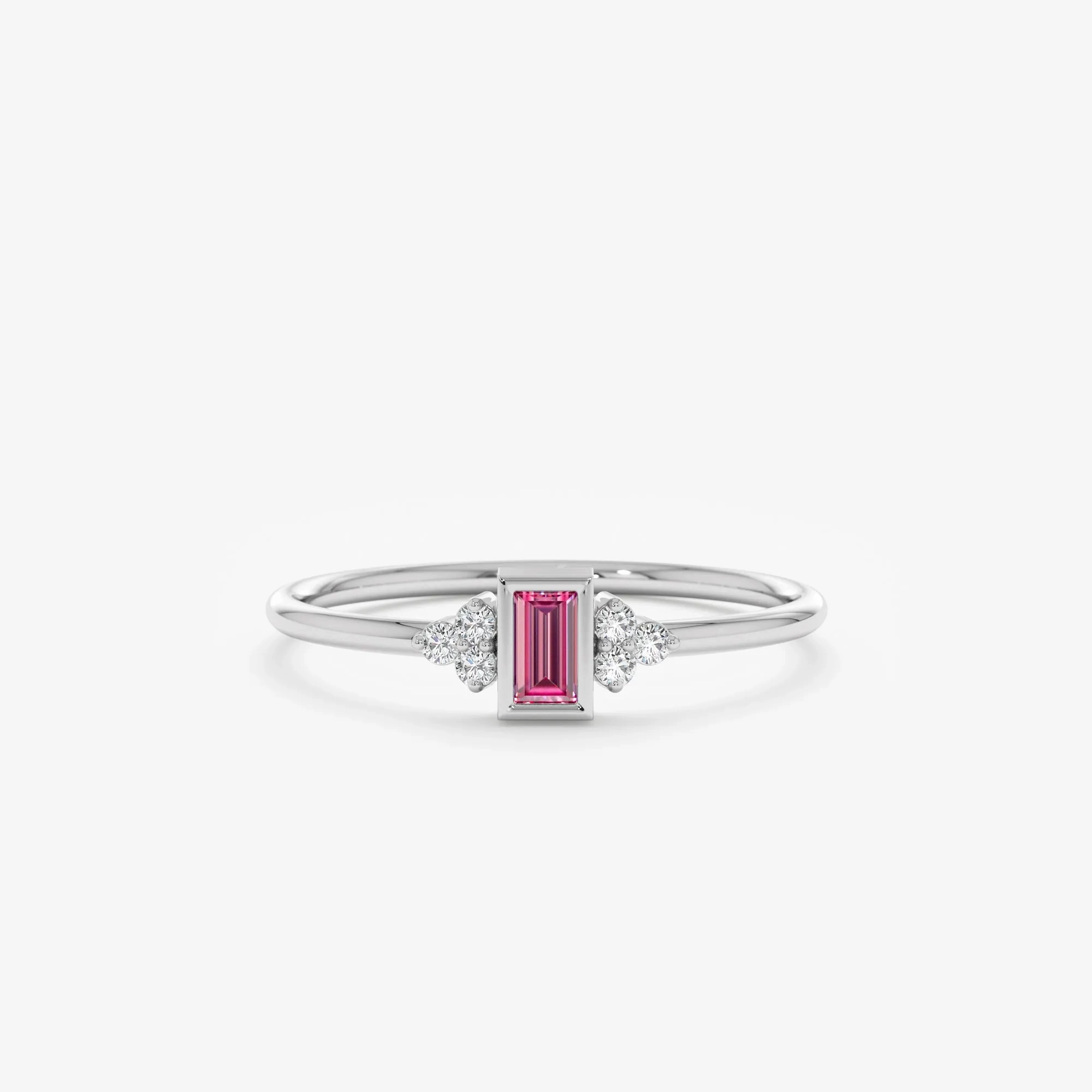 Diamond and Baguette Pink Sapphire Ring, Caresha
