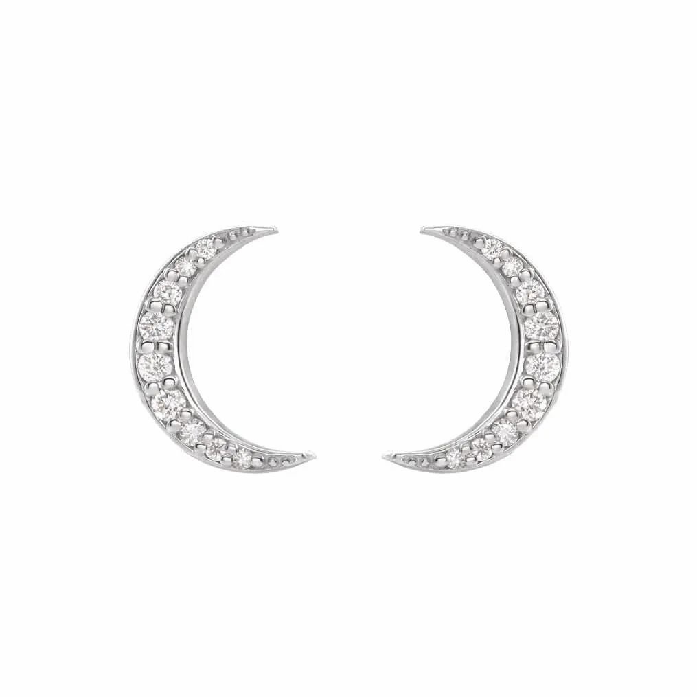 Diamond Crescent Moon Stud Earrings