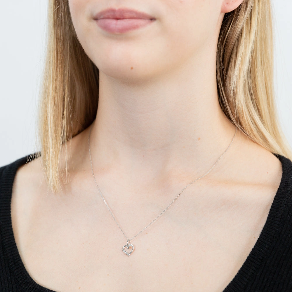 Diamond Heart Pendant on 45cm Chain in 9ct White Gold