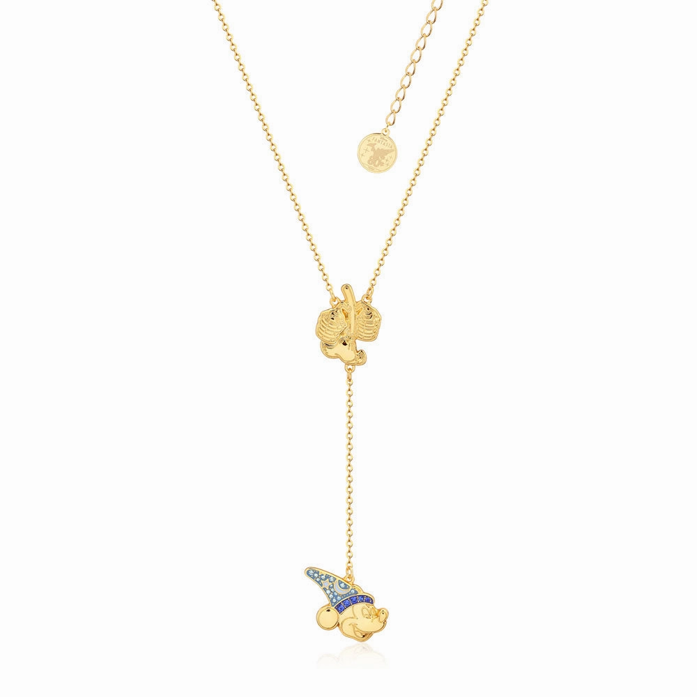 Disney Fantasia Gold Plated Sorcerer's Apprentice Mickey Lariat Pendant on Chain