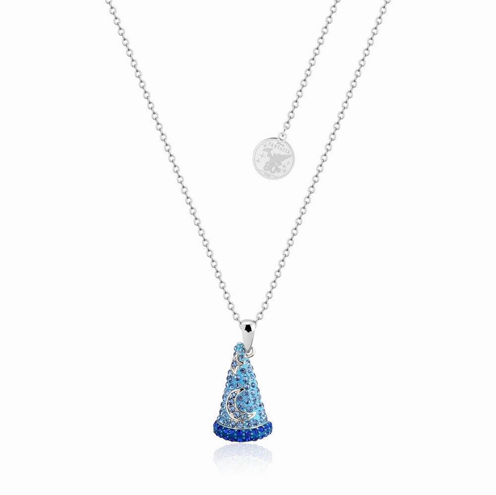 Disney Fantasia White Gold Plated Sorcerer's Hat Pendant on 45 7cm Chain
