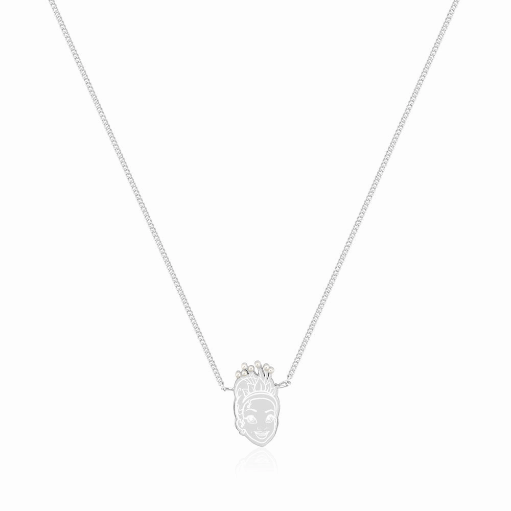 Disney Princess And The Frog Rhodium Plated Tiana Pearl Pendant on 40cm Chain