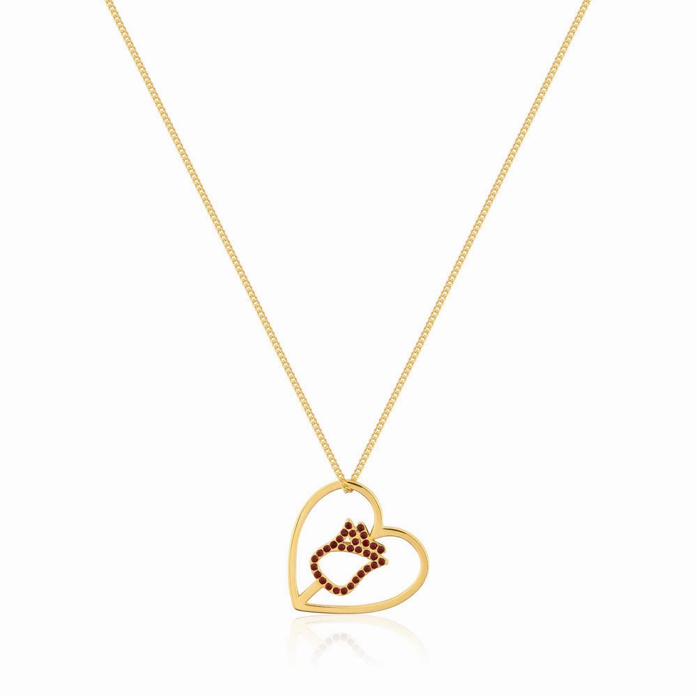 Disney Princess Gold Plated Crystal Enchanted Rose Heart Pendant with 40cm Chain