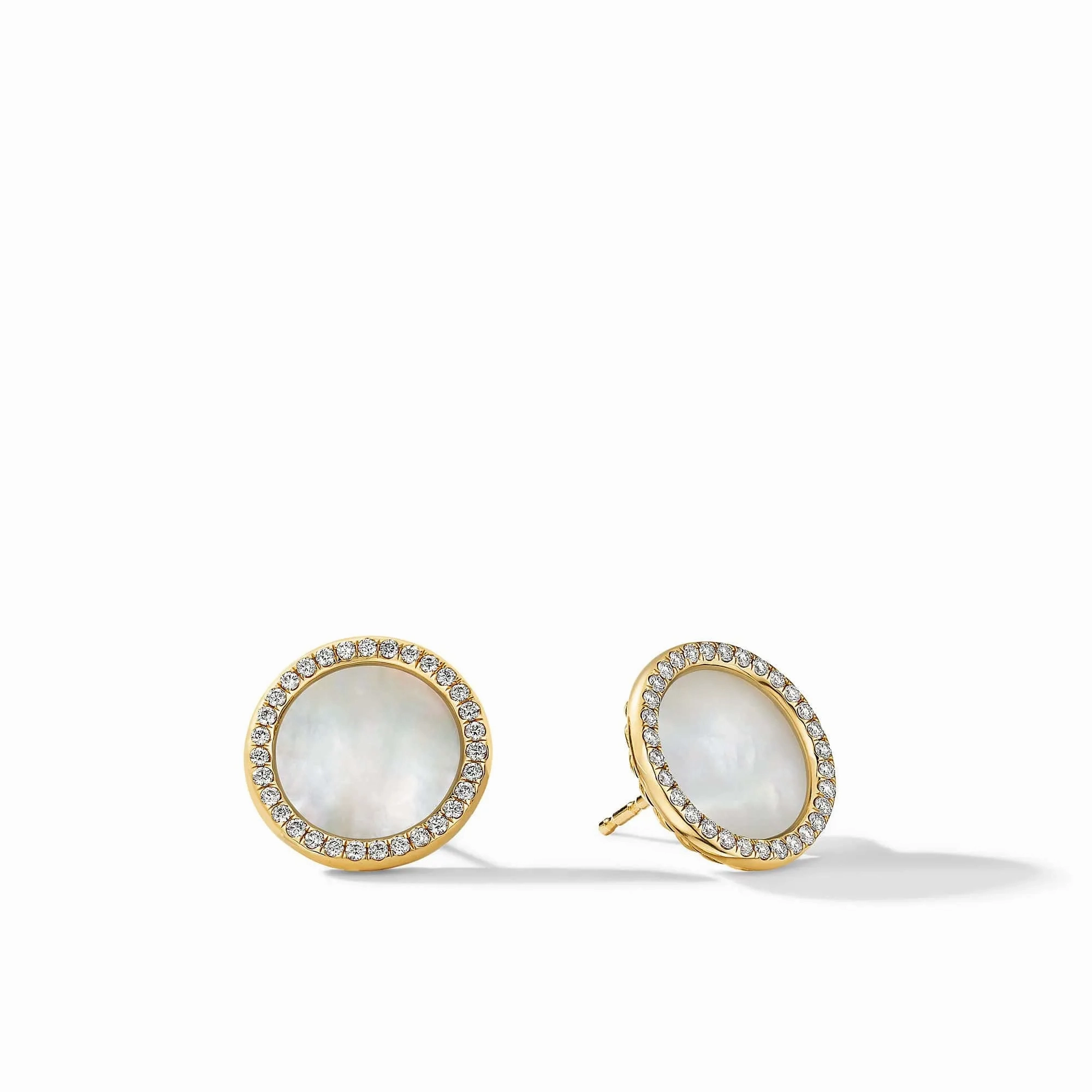 DY Elements Stud Earrings in 18K Yellow Gold with Mother of Pearl and Pave Diamonds