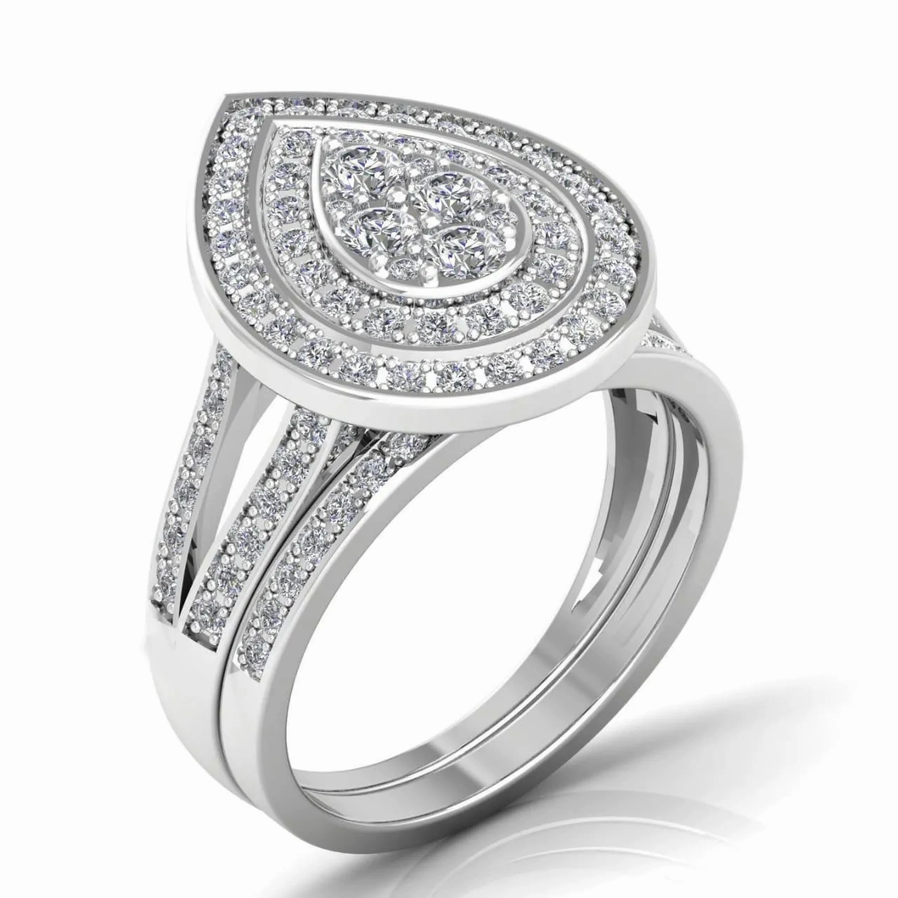 Ego Pear Cluster Natural Diamond Bride Set in 18K Gold