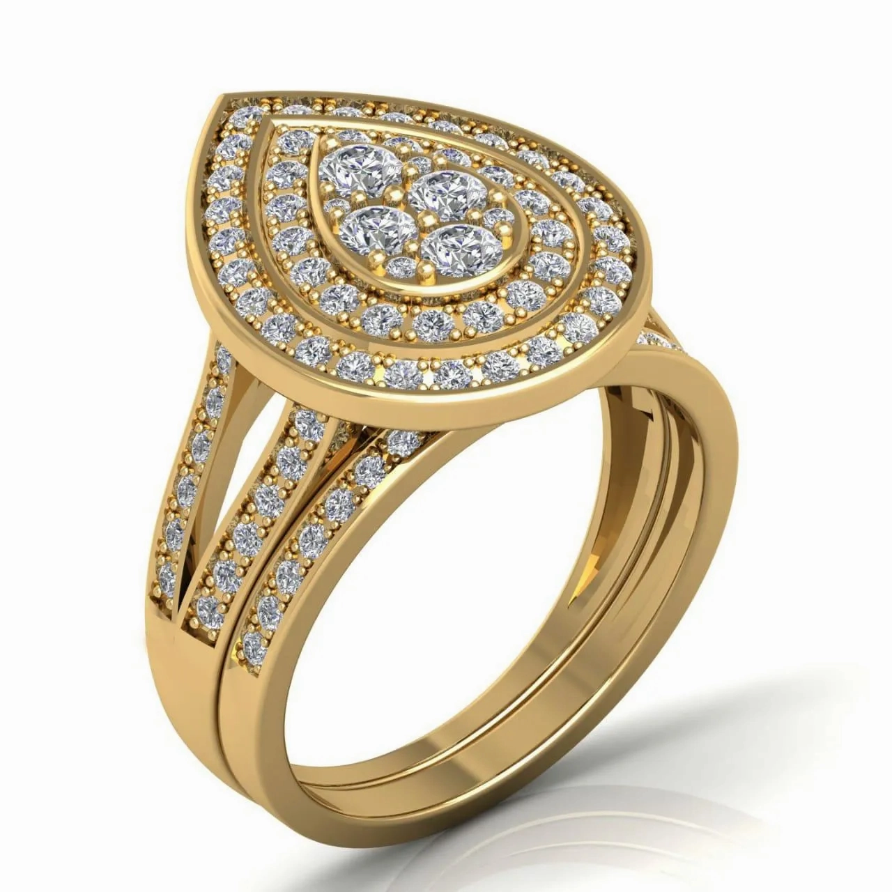 Ego Pear Cluster Natural Diamond Bride Set in 18K Gold