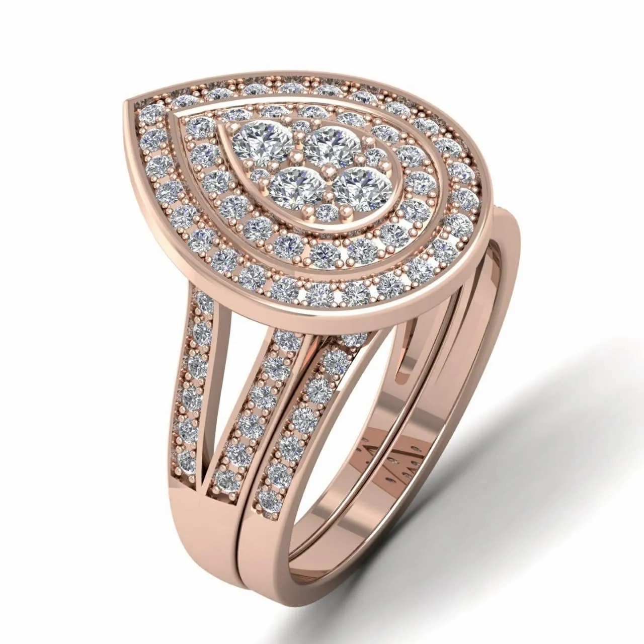 Ego Pear Cluster Natural Diamond Bride Set in 18K Gold