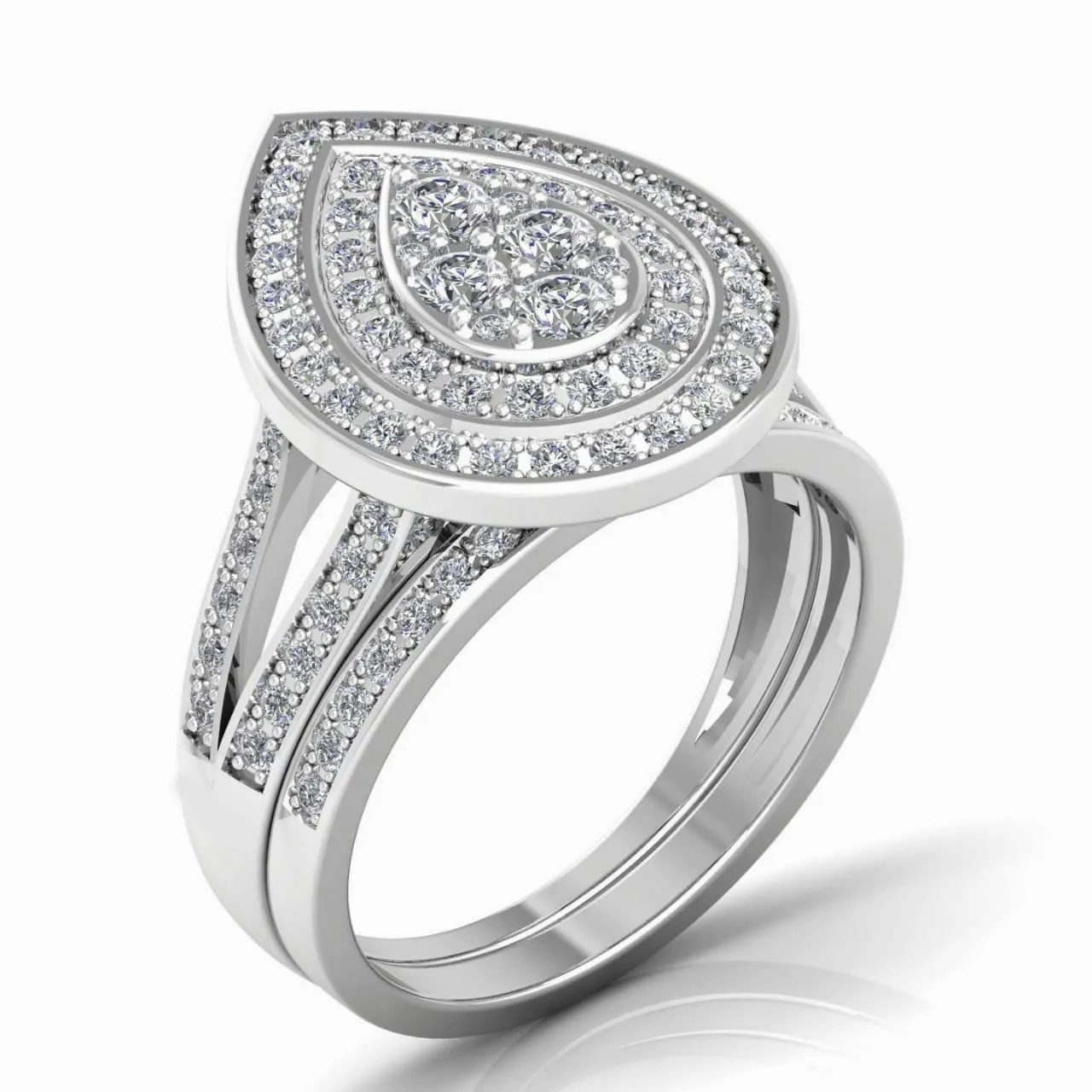 Ego Pear Cluster Natural Diamond Bride Set in 18K Gold