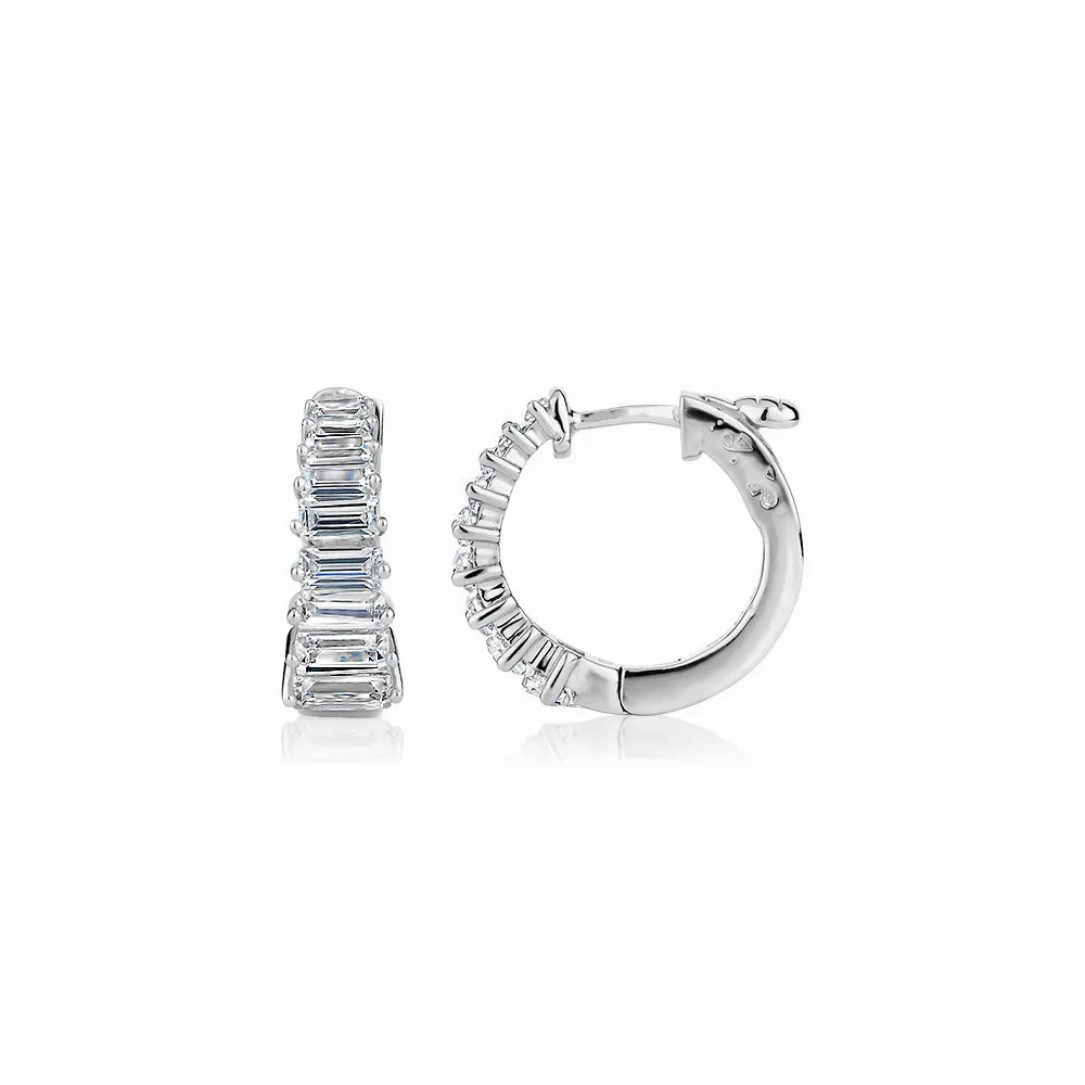 Emerald Cut hoop earrings with diamond simulants in sterling silver