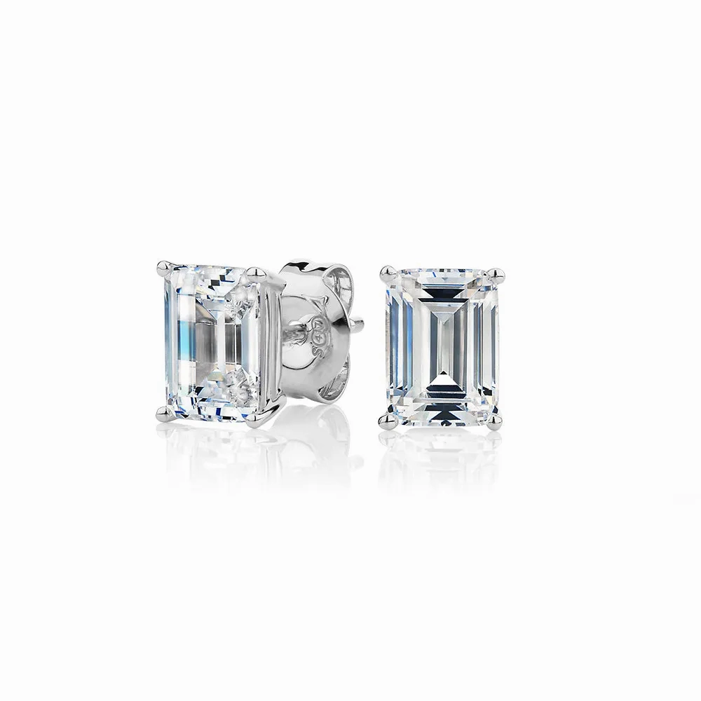 Emerald Cut stud earrings with 2 carats* of diamond simulants in 10 carat white gold