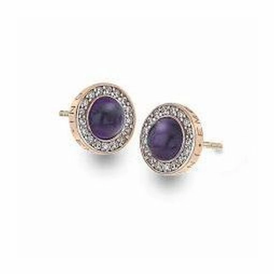 Emozioni Rose Gold Plated Amethyst and Cubic Zirconia Set Stud Earrings