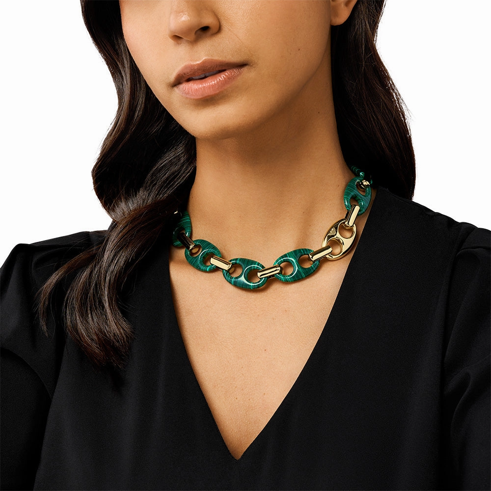 Emporio Armani Gold Plated Brass Reconstituted Malachite Chain