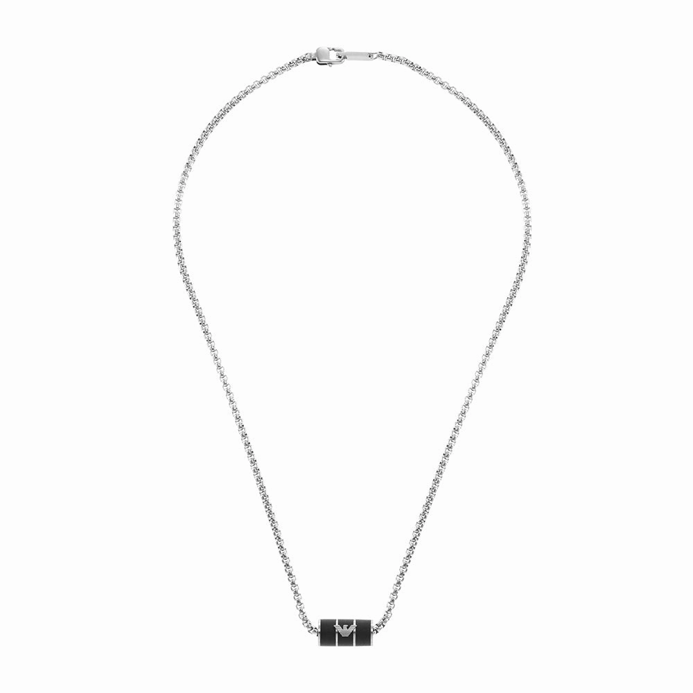 Emporio Armani Stainless Steel Black Matte Lacquer Pendant With Chain