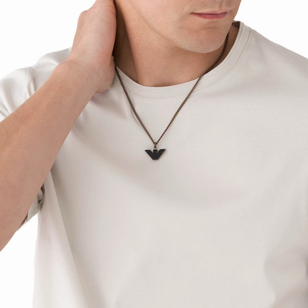 Emporio Armani Stainless Steel Brown And Black Pendant On Chain