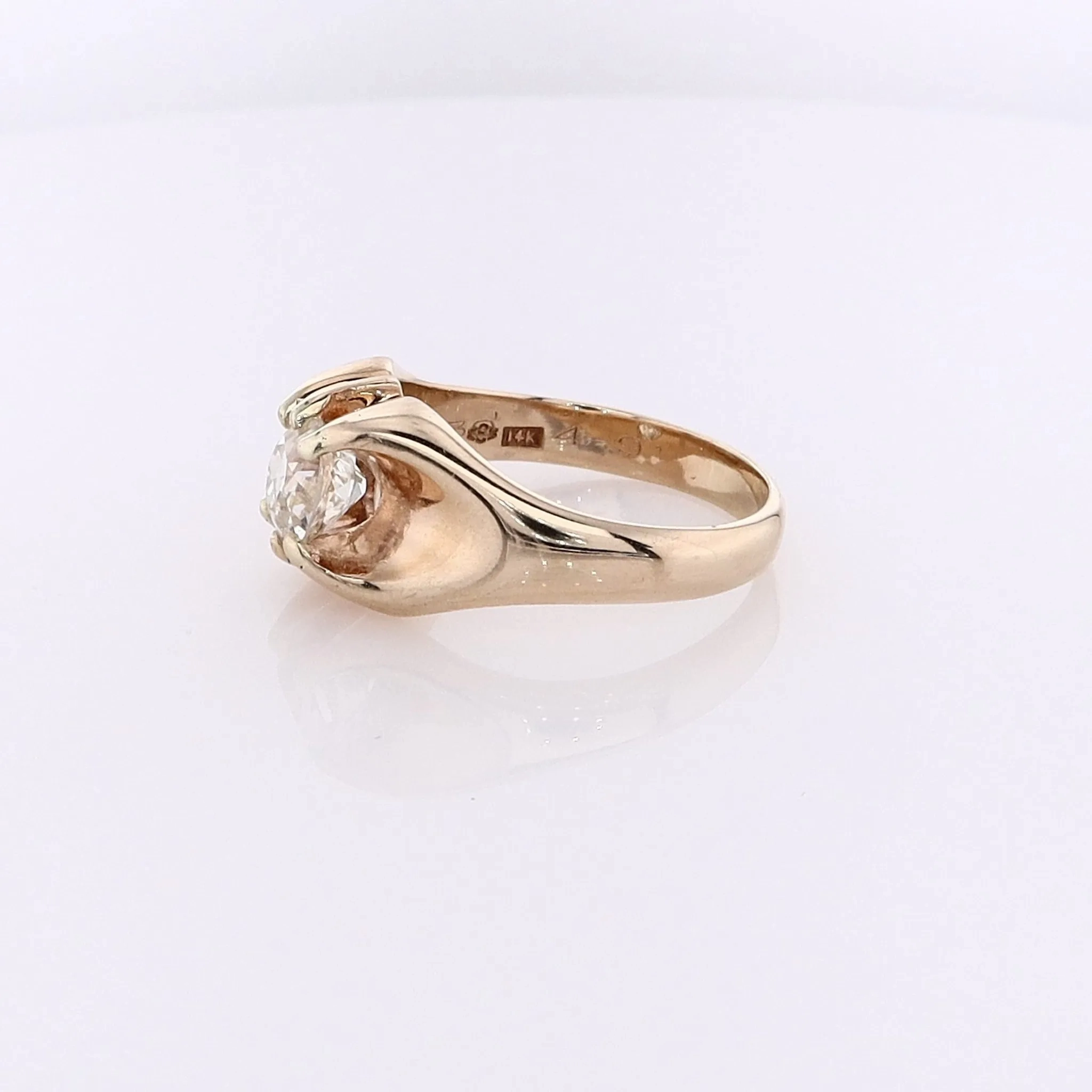 Estate 14 Karat Yellow Gold Belcher Style Diamond Ring