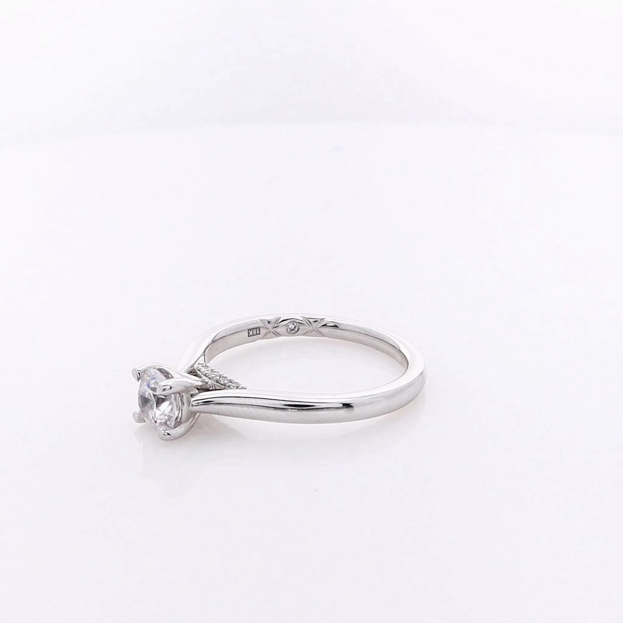 Estate A Jaffe 18 Karat White Gold Solitaire Cubic Zirconium and Diamond Under Gallery Ring