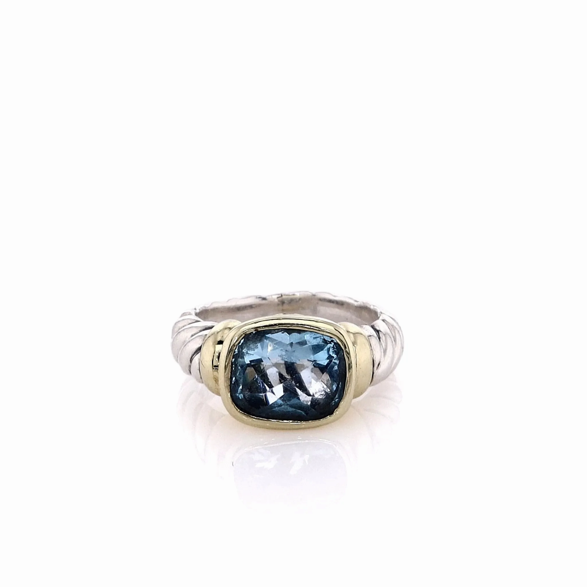Estate David Yurman Noblesse Collection 14k Yellow Gold Sterling Silver and Blue Topaz Ring