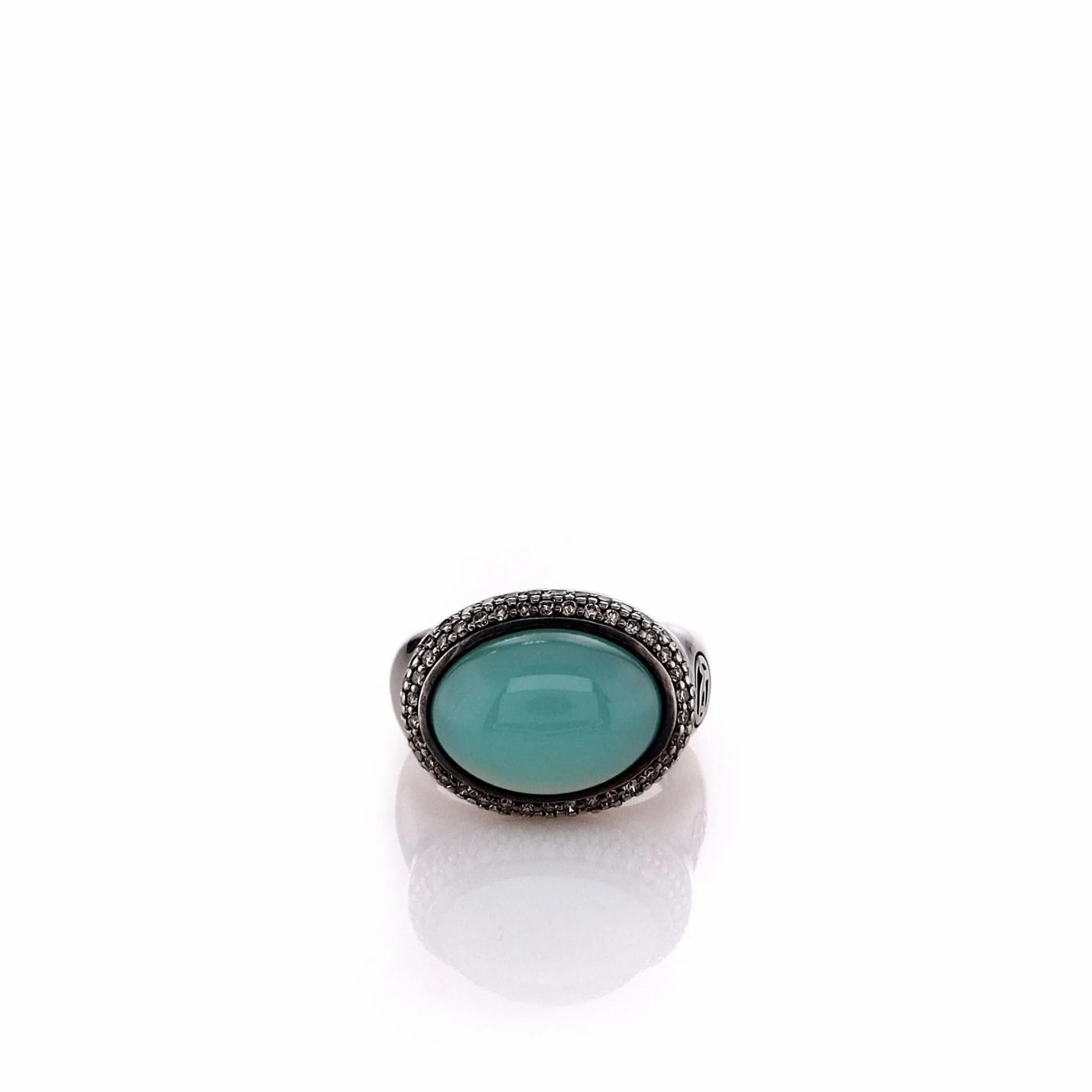 Estate David Yurman Sterling Silver Chalcedony and Diamond Halo Ring