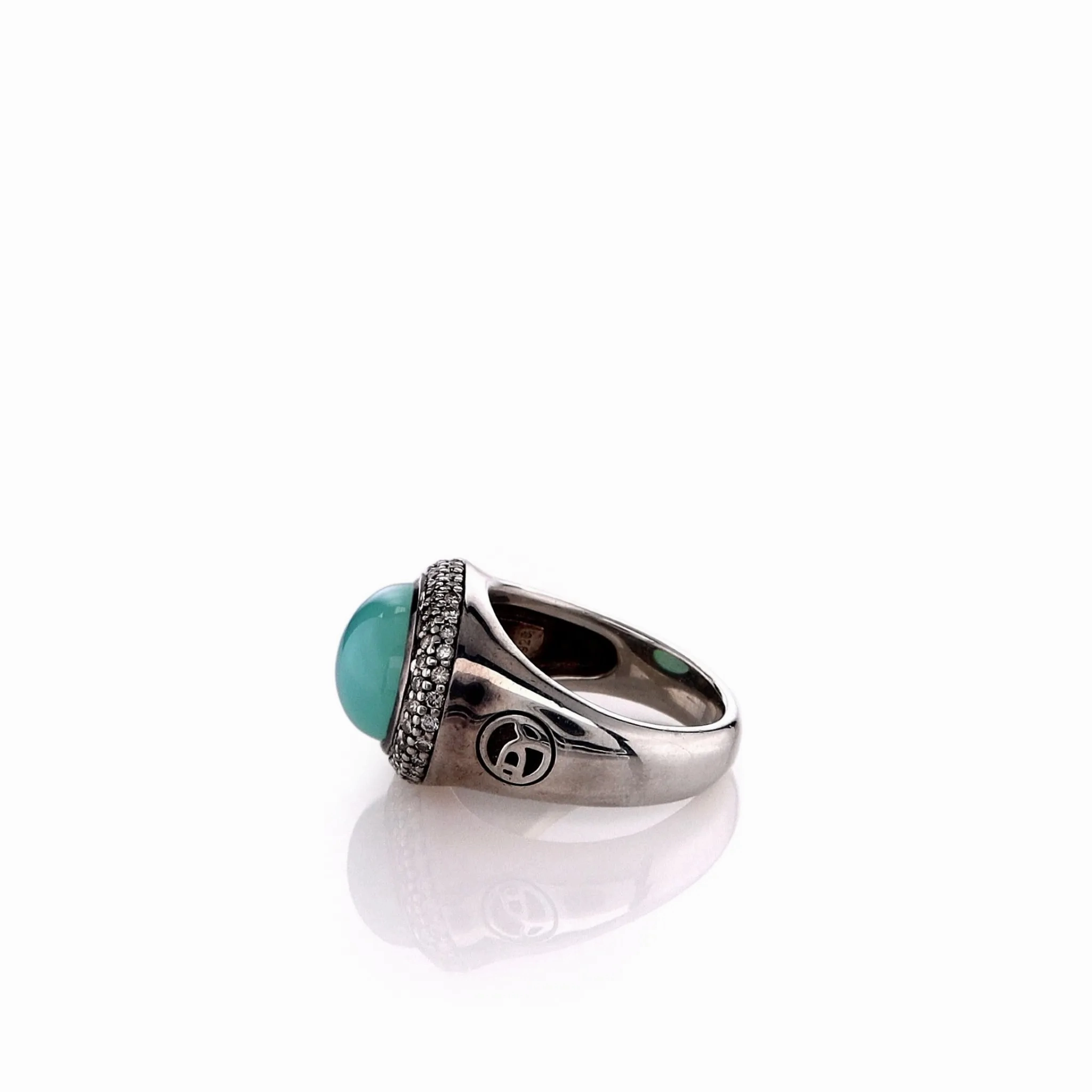 Estate David Yurman Sterling Silver Chalcedony and Diamond Halo Ring