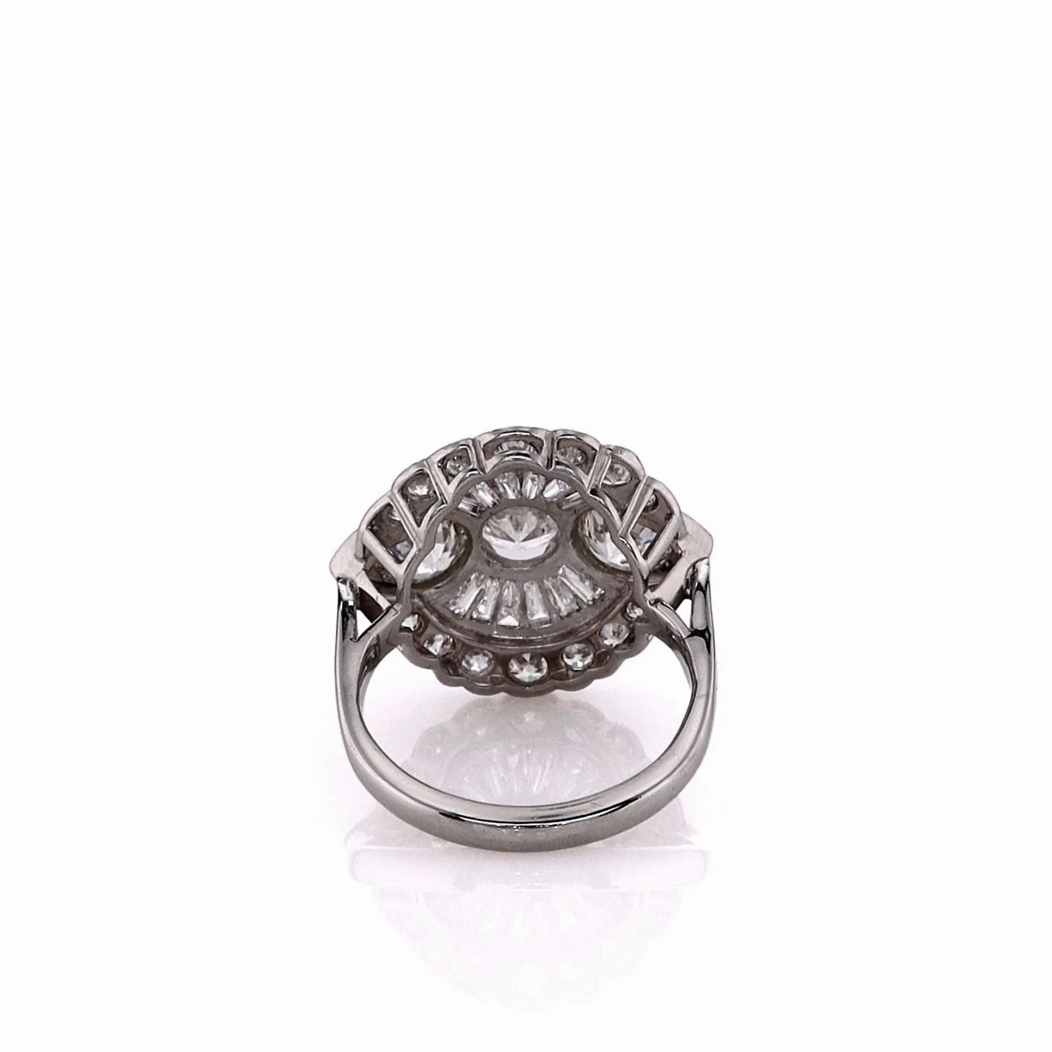 Estate Platinum 4.69ct Scalloped Edge Diamond Double Halo Ring