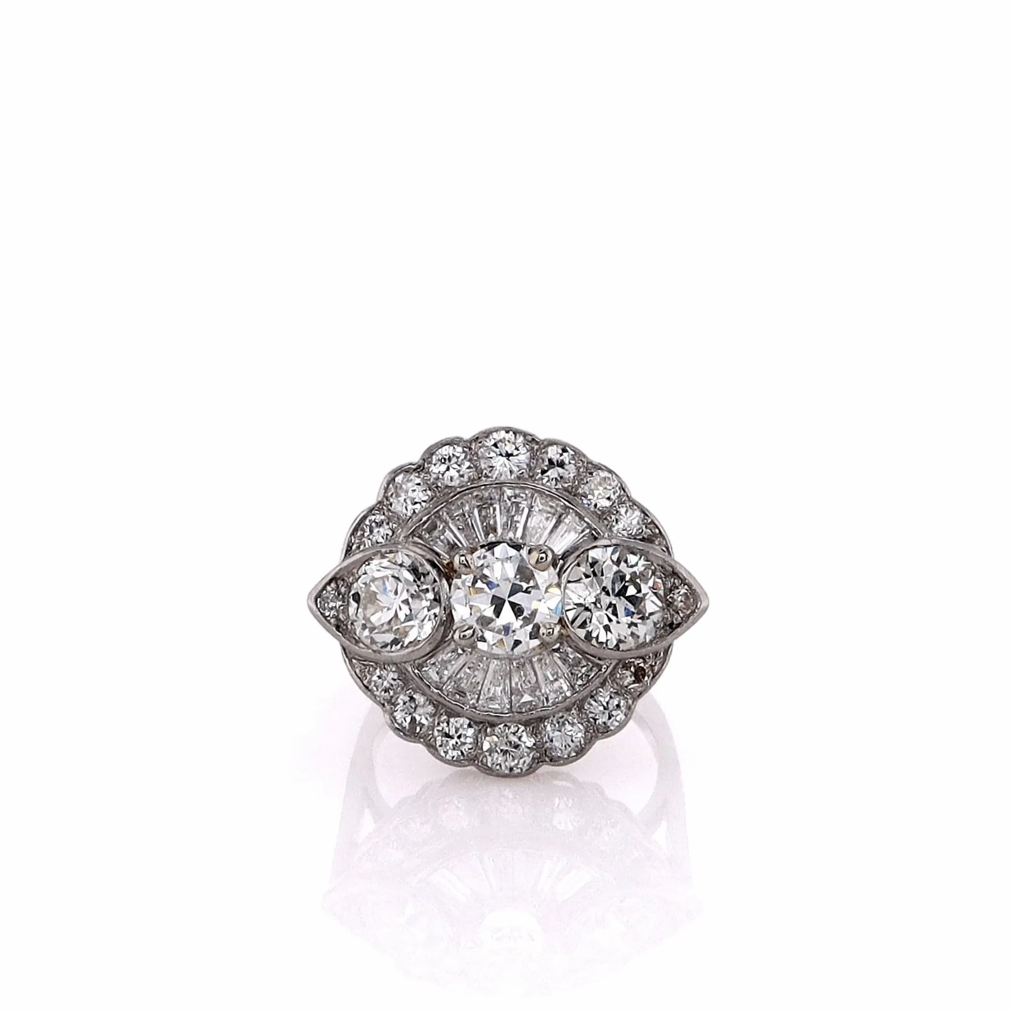 Estate Platinum 4.69ct Scalloped Edge Diamond Double Halo Ring