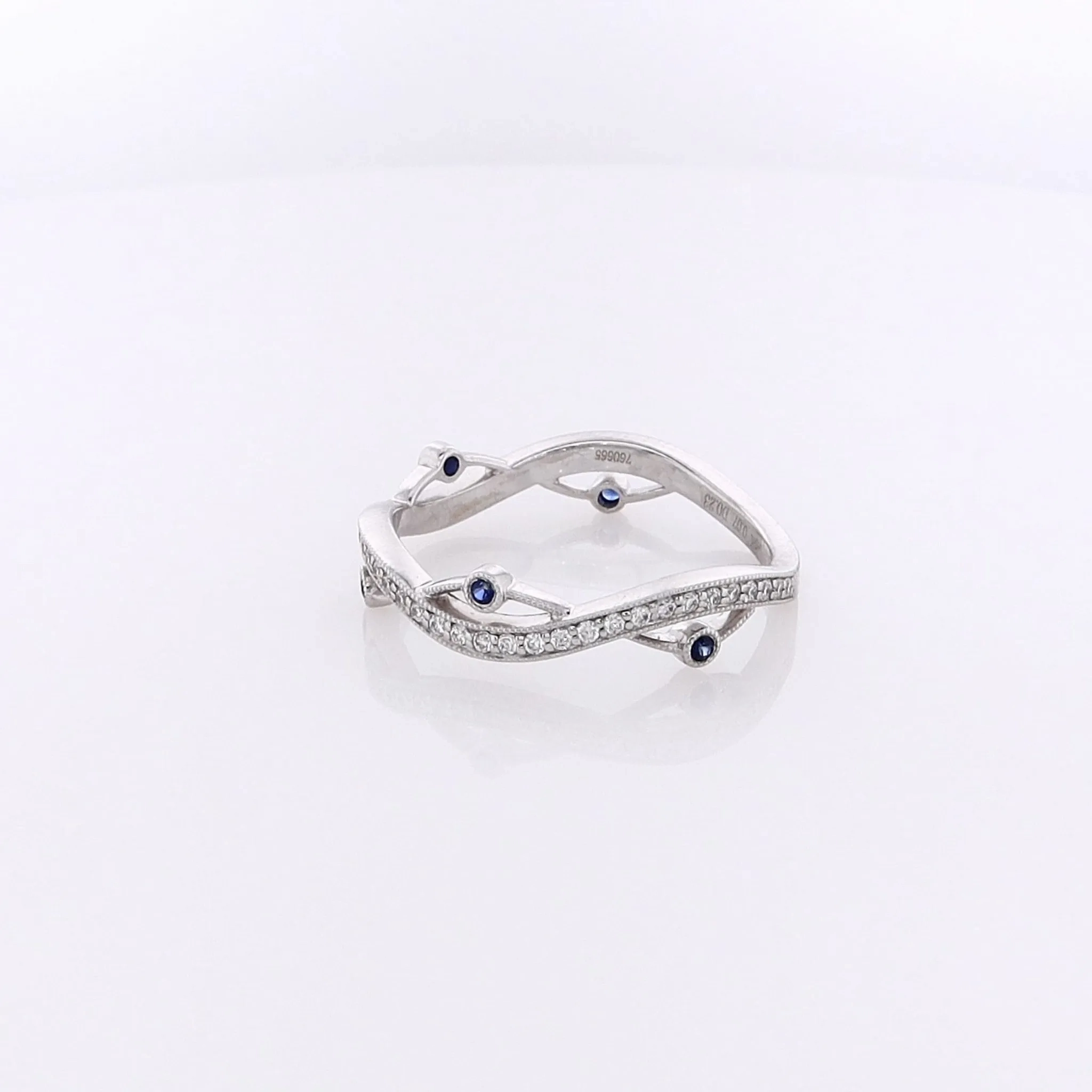 Estate Simon G 18 Karat White Gold Diamond and Sapphire Ring