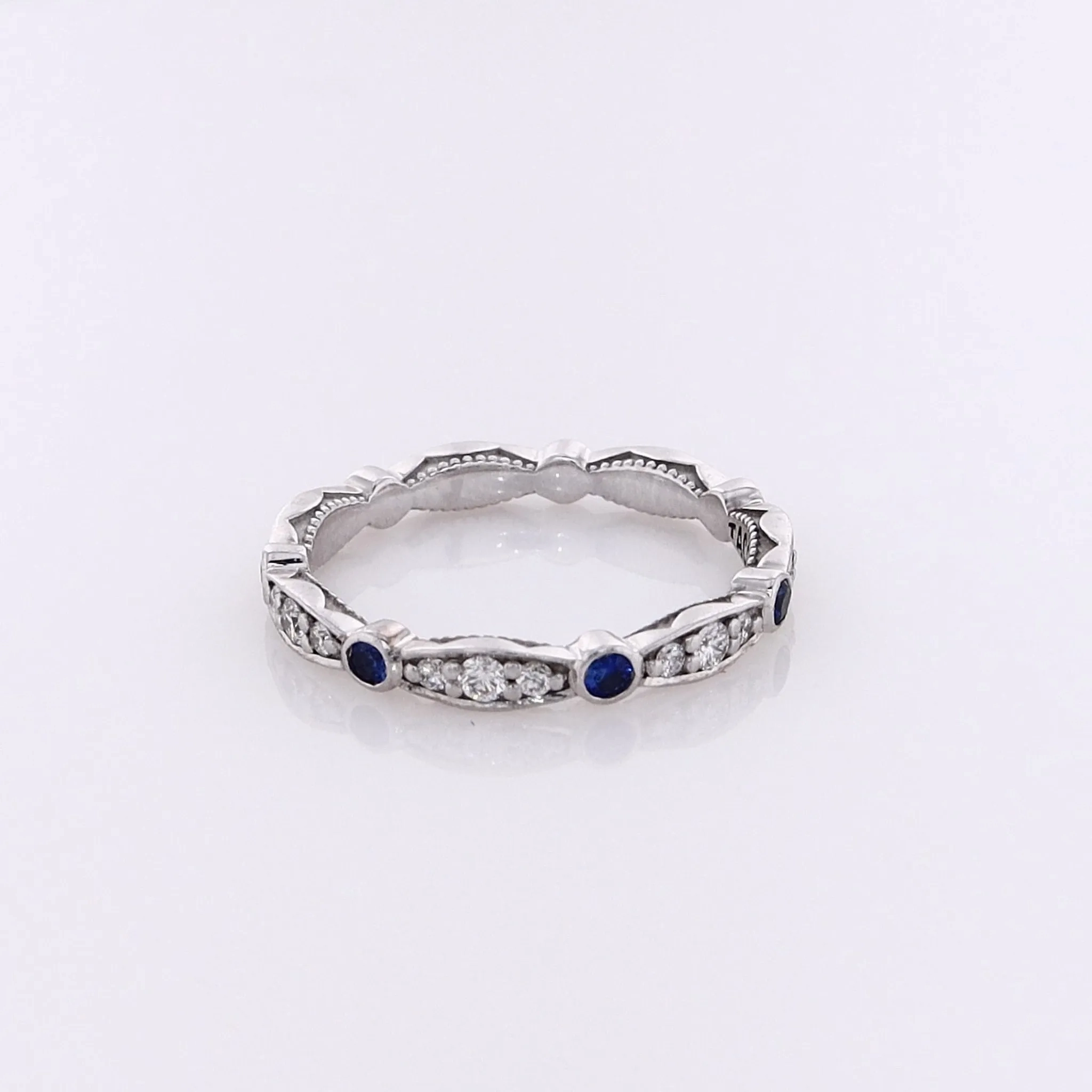 Estate Tacori 18 Karat White Gold Alternating Diamond and Sapphire Eternity Wedding Band