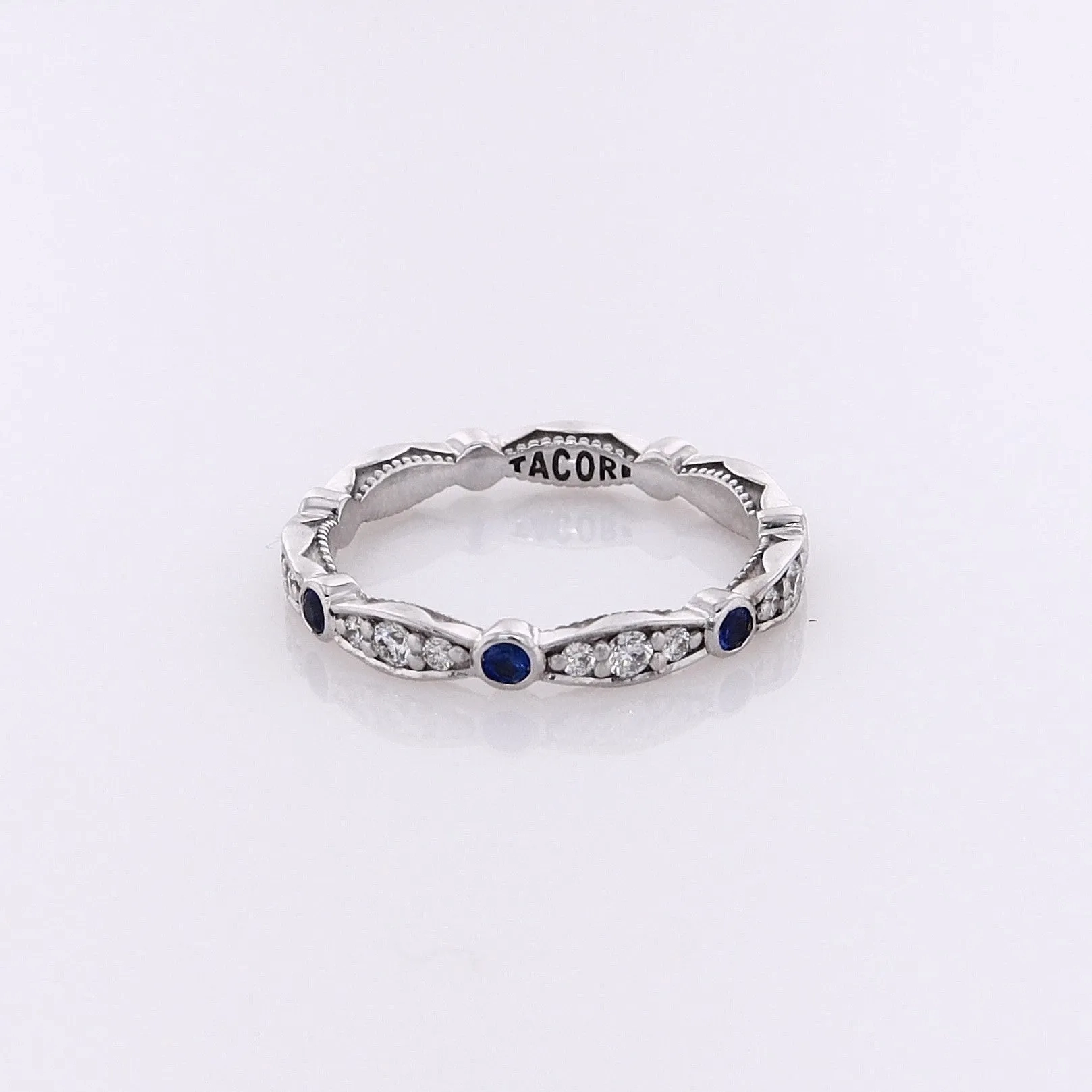 Estate Tacori 18 Karat White Gold Alternating Diamond and Sapphire Eternity Wedding Band