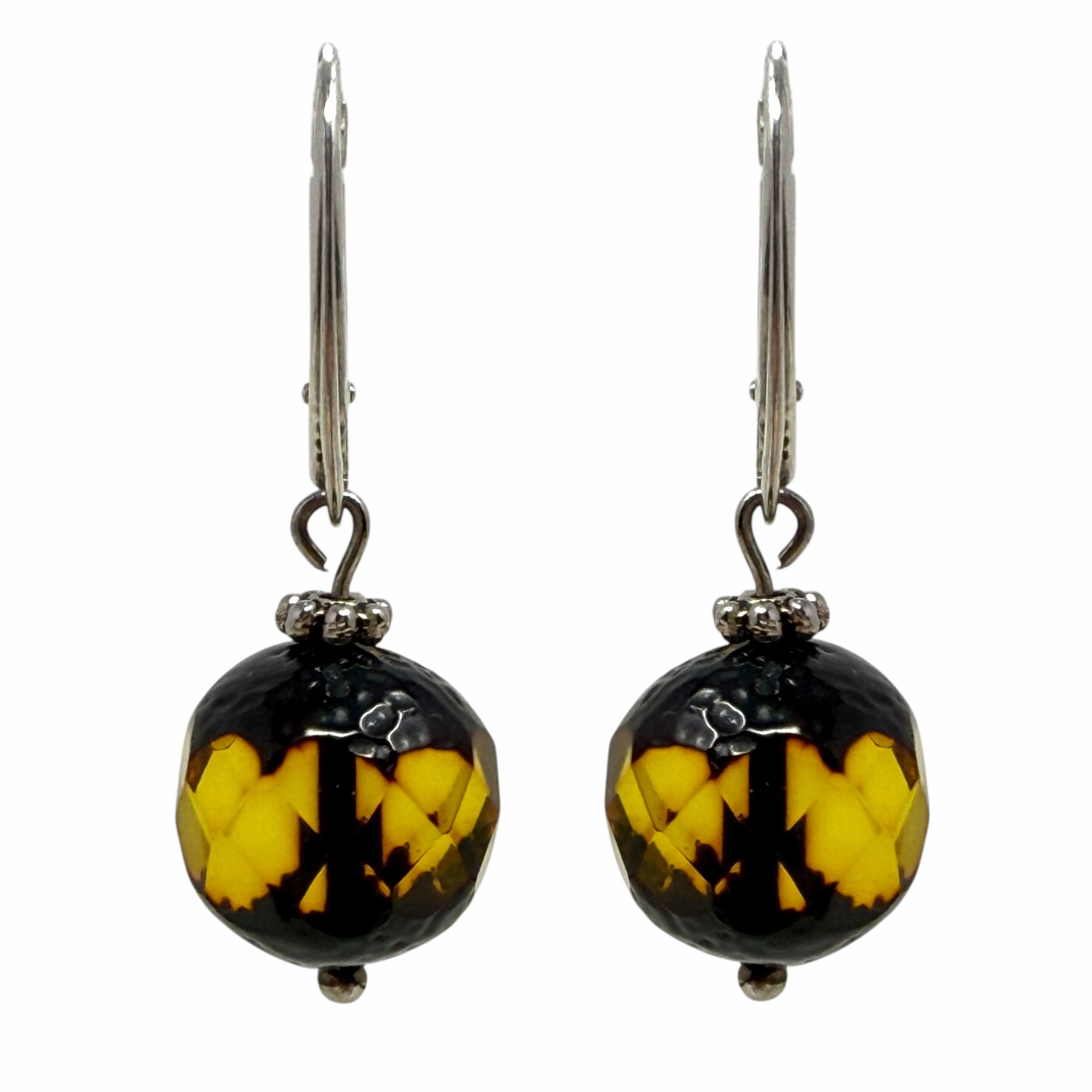 Faceted Amber & Sterling Silver Dangle Earrings By Unbranded