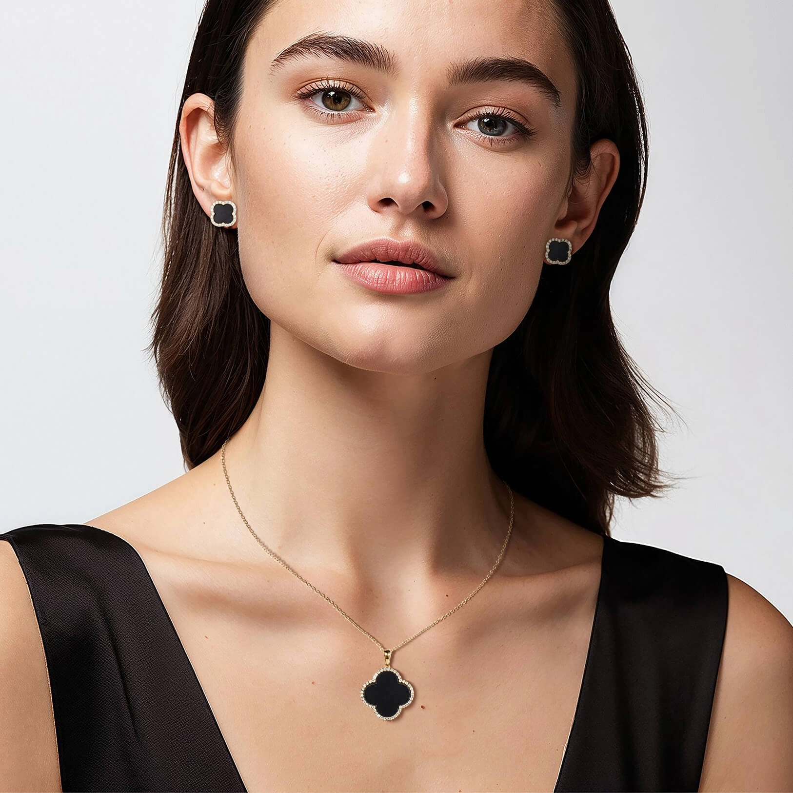 Fortuna Clover Onyx Earrings