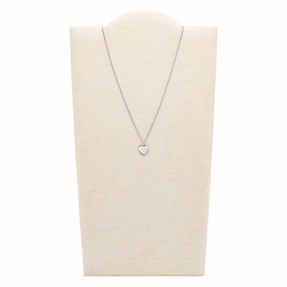 Fossil Silver Plated Stainless Steel Drew Heart Pendant with Chain
