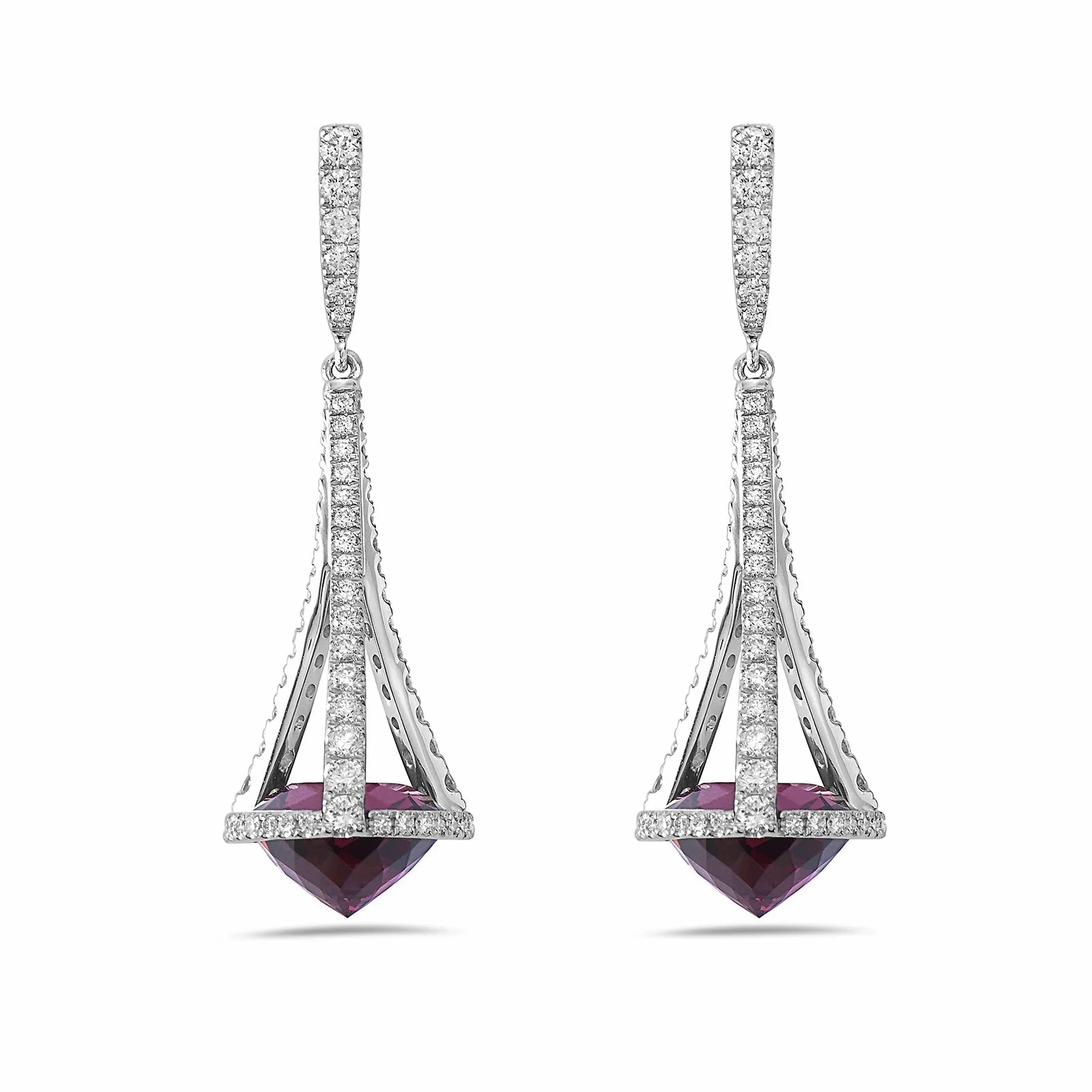 Garnet &amp; Diamond Pastel Chandelier Drop Earrings