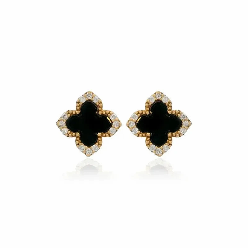 Georgini Midnight Velvet Black Agate Fairwater Stud Earrings - Gold
