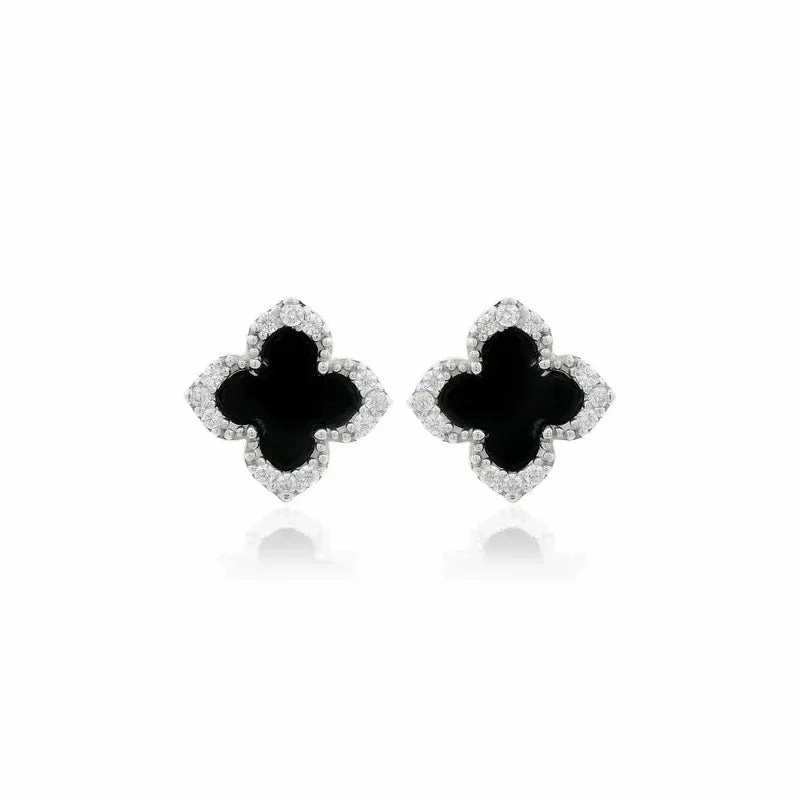 Georgini Midnight Velvet Black Agate Fairwater Stud Earrings - Silver