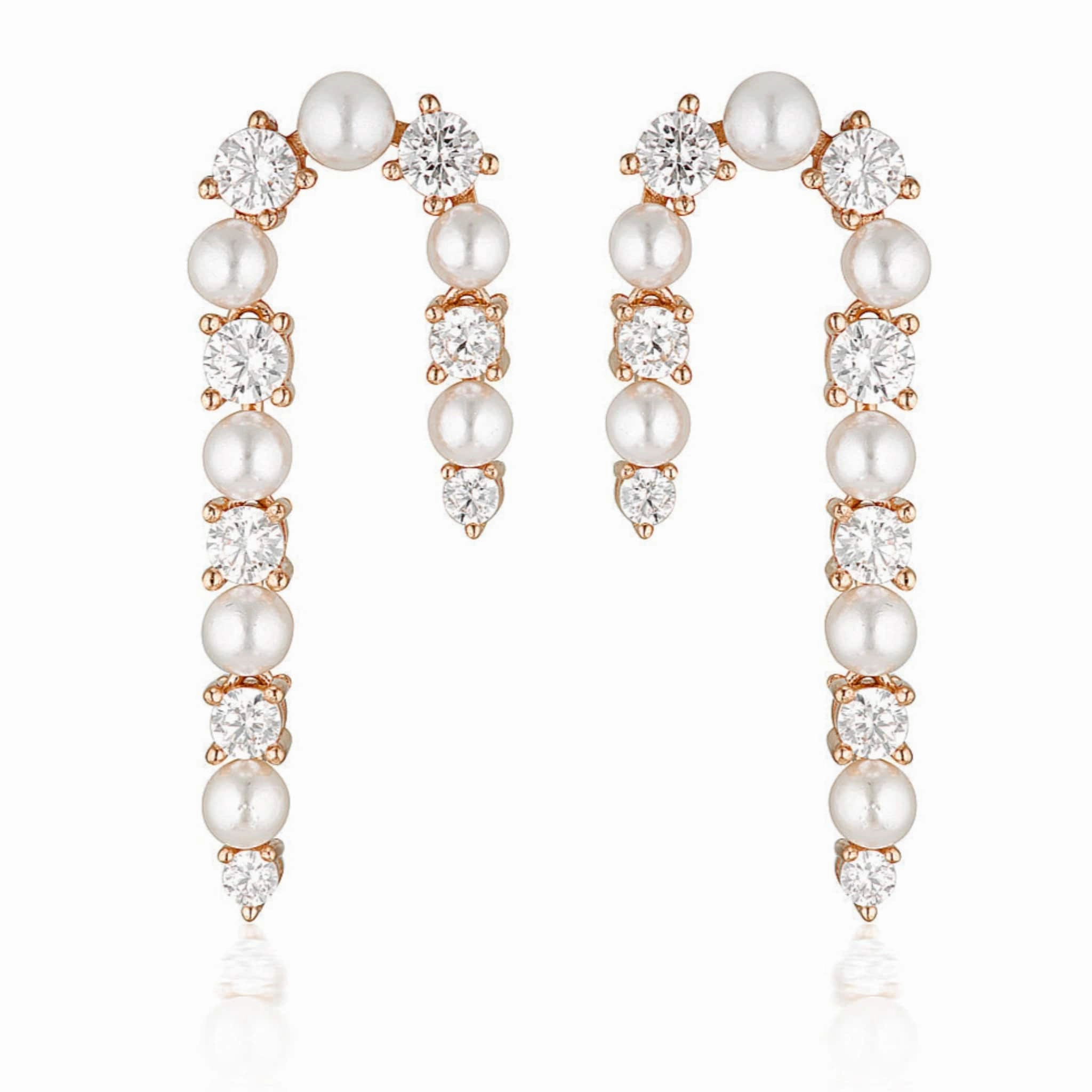 Georgini Noel Nights Candy Cane Pearl Earrings Rose Gold