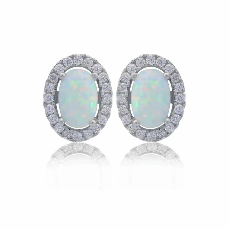 Georgini Opal Glow Blackwattle White Opal Earrings - Silver