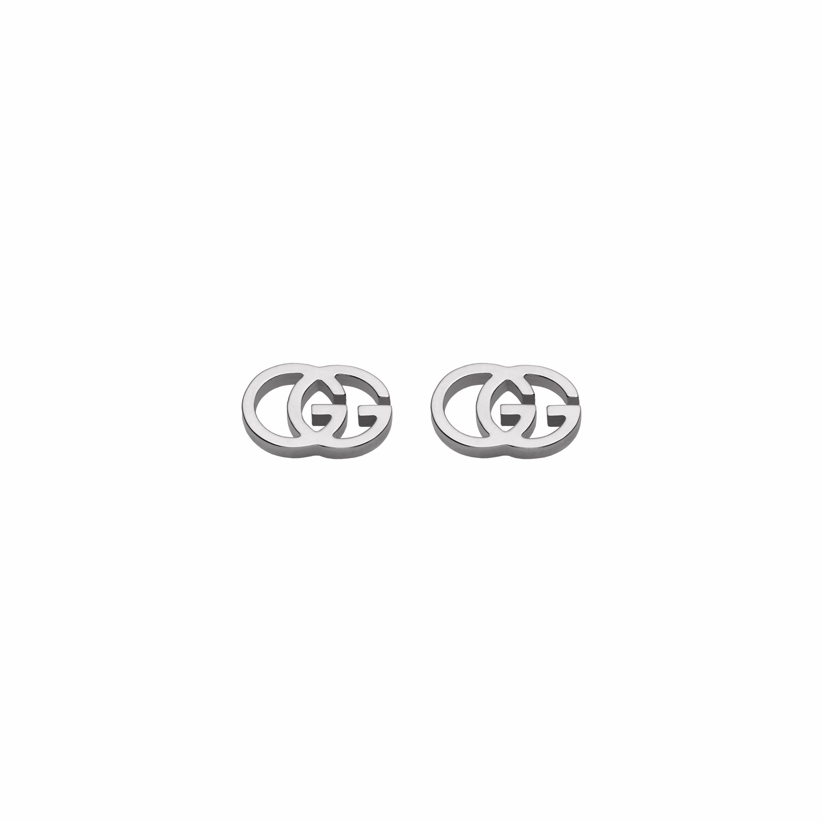 GG RUNNING WHITE GOLD STUD EARRINGS