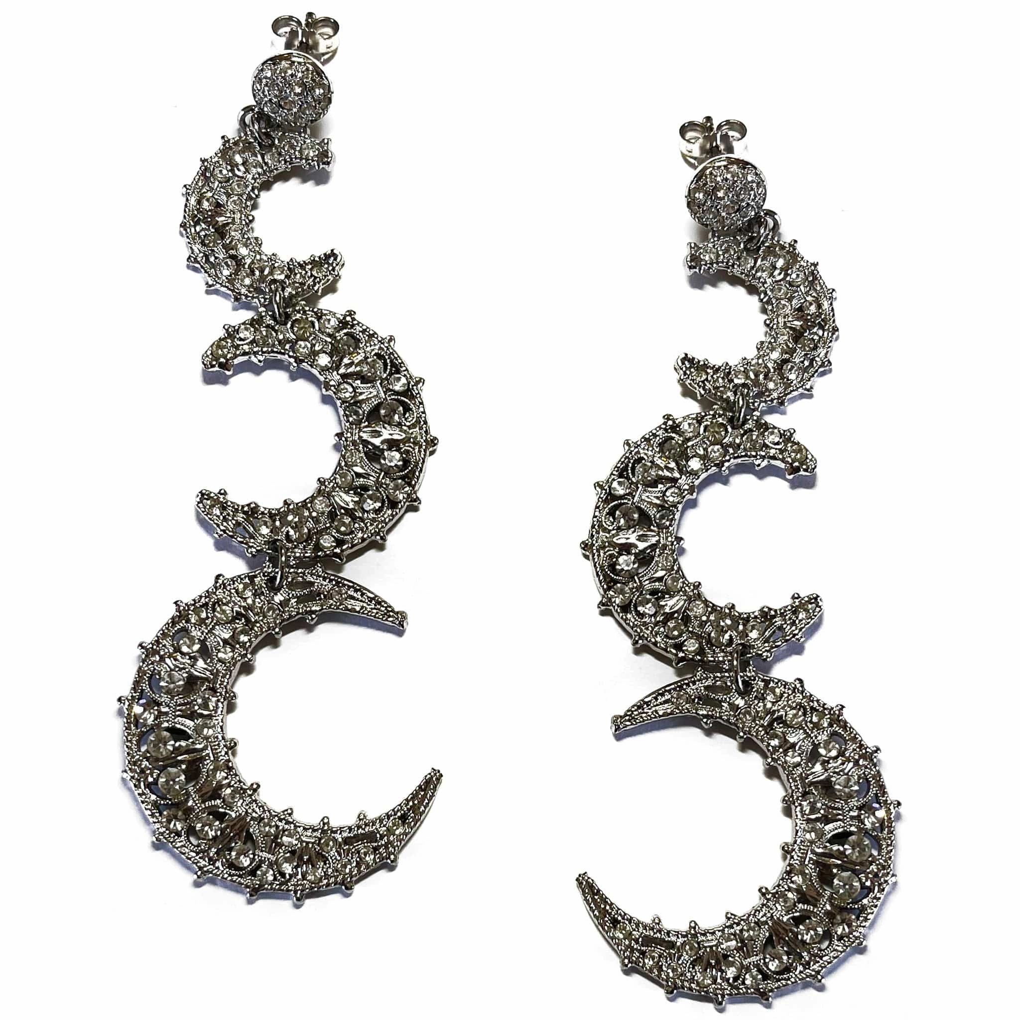Giora' 3 Moons Long Earrings With Swarovski Crystals