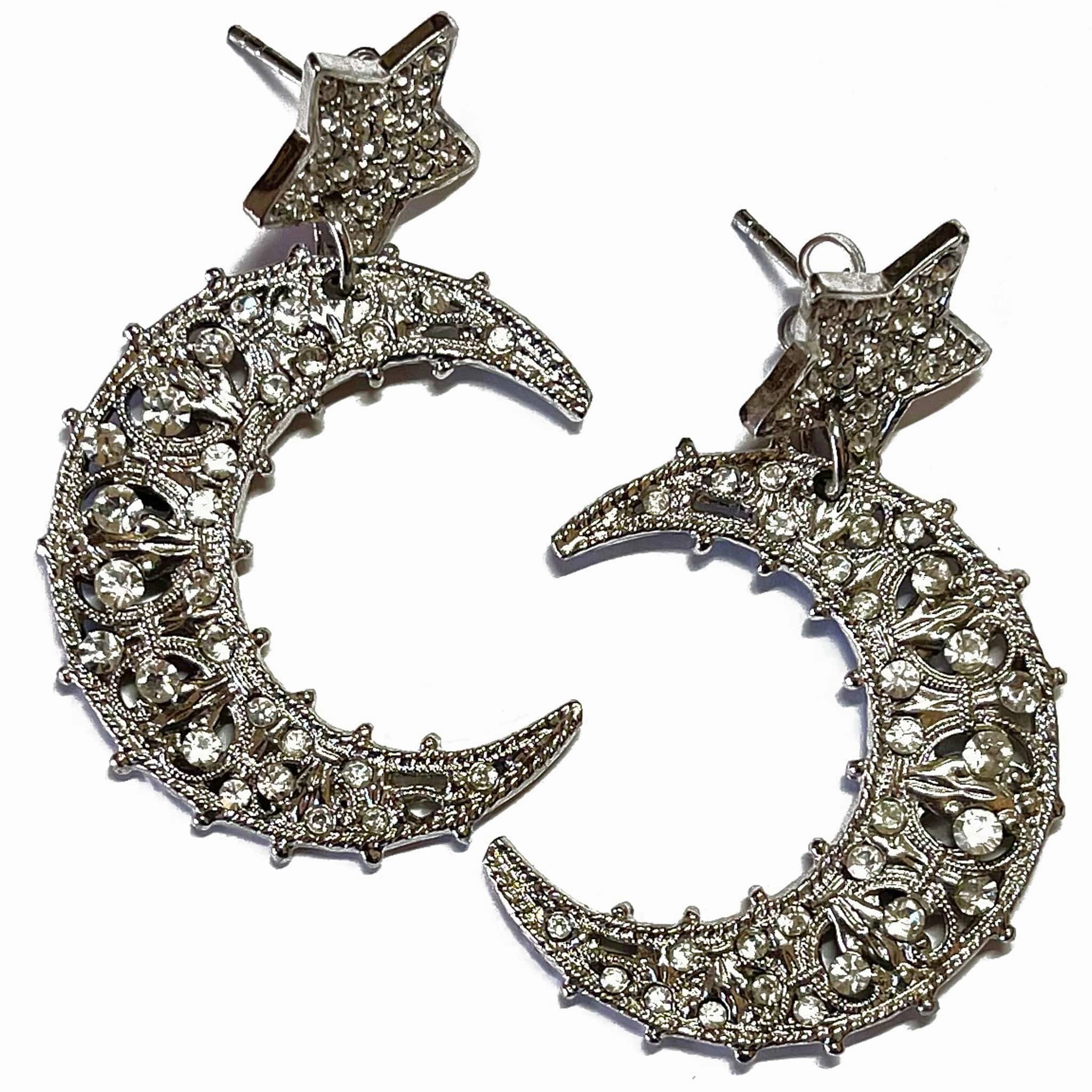 Giora' Earrings Moon Shape Star With Swarovski Crystals