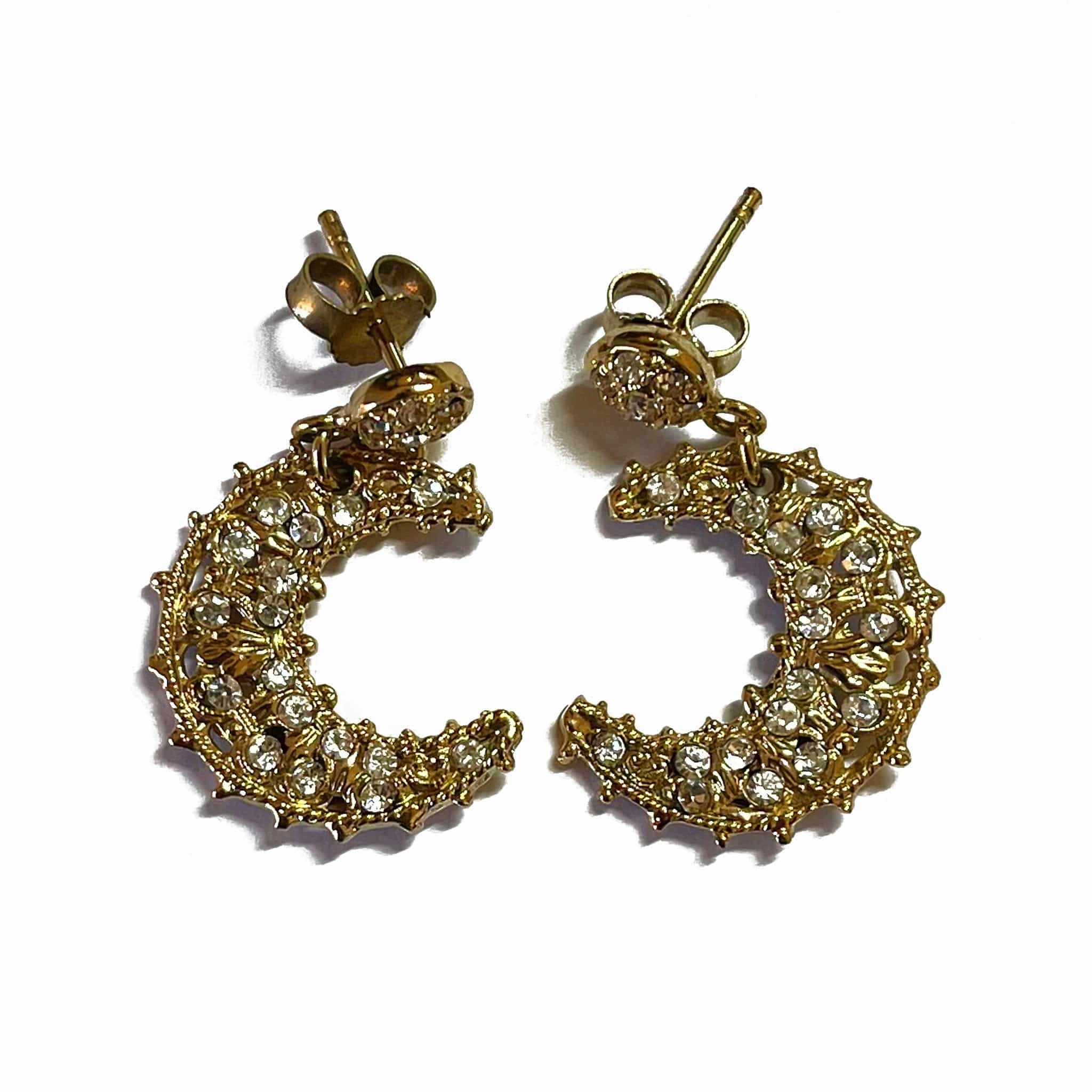 Giora' Earrings Moon Shape Star With Swarovski Crystals