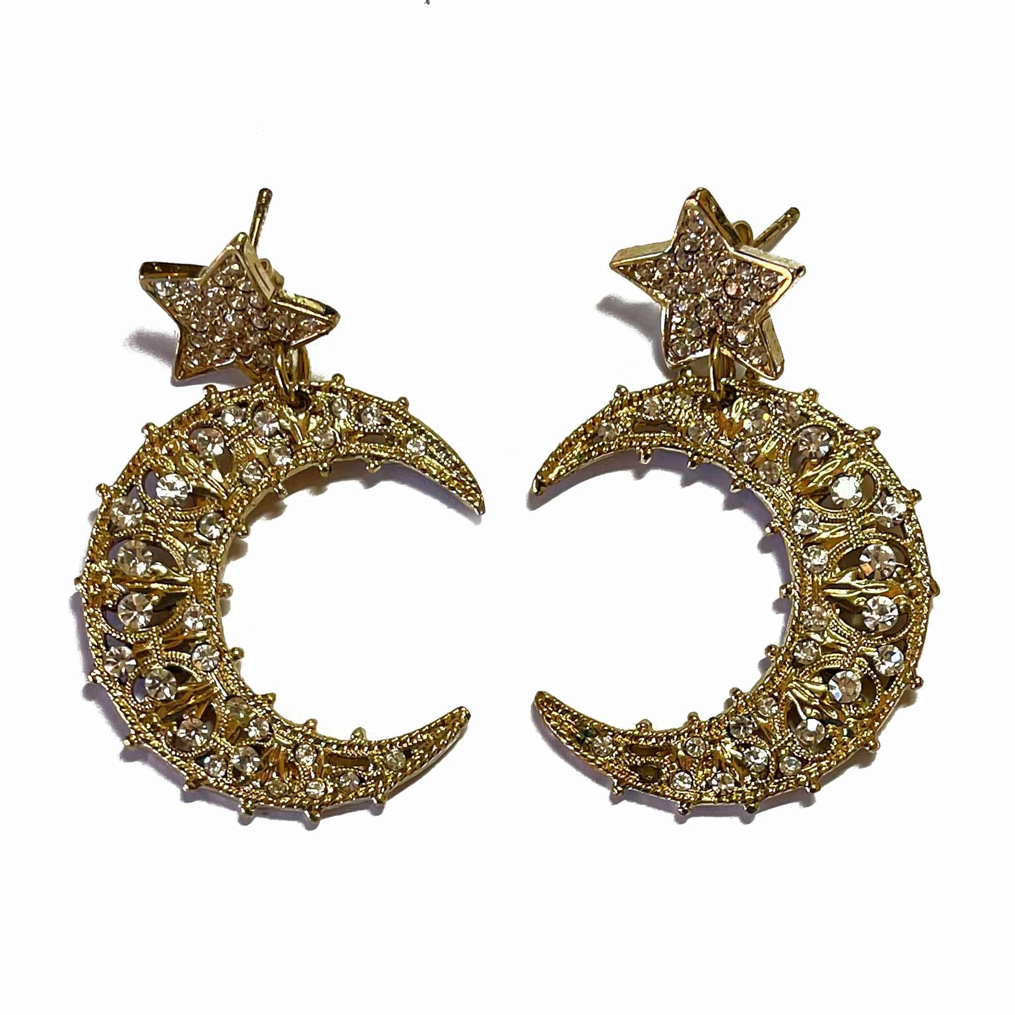 Giora' Earrings Moon Shape Star With Swarovski Crystals